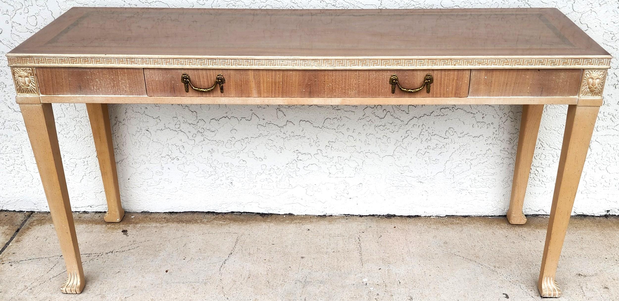 Italian Neoclassical Console Table Lion Heads Greek Key Vintage For Sale