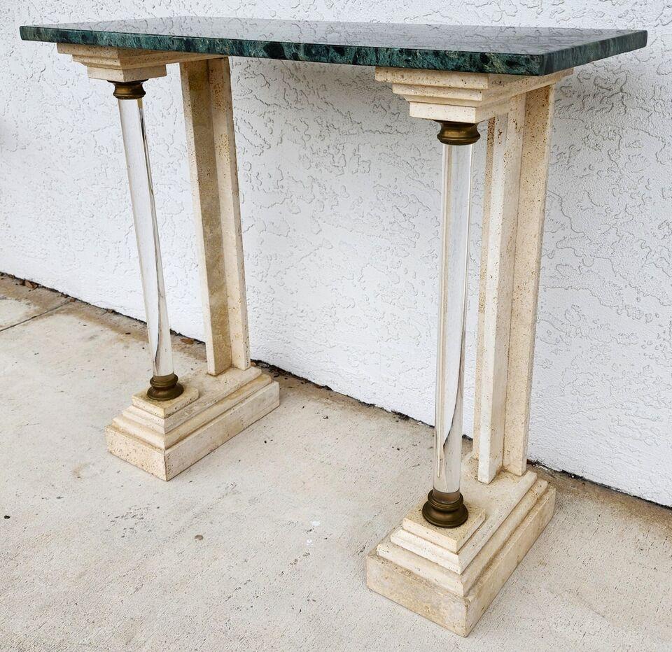 Italian Neoclassical Console Table Lucite Marble 1970s For Sale 5
