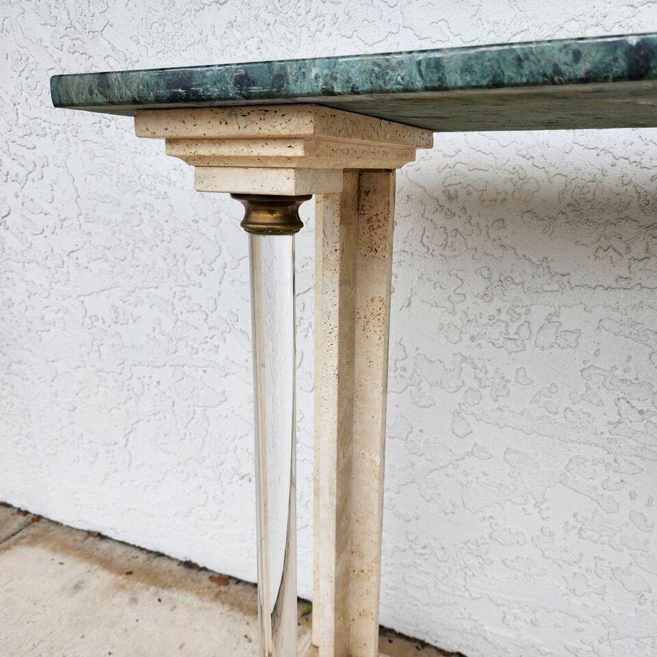 Italian Neoclassical Console Table Lucite Marble 1970s For Sale 7