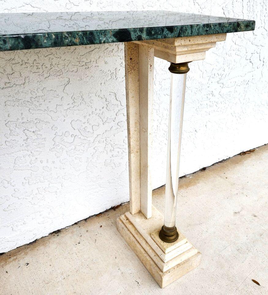 Italian Neoclassical Console Table Lucite Marble 1970s For Sale 3