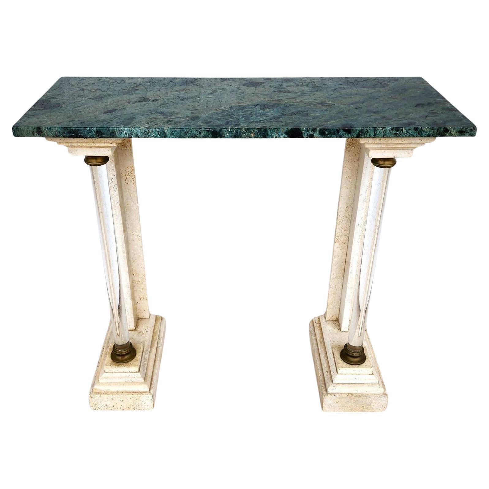 Italian Neoclassical Console Table Lucite Marble 1970s For Sale