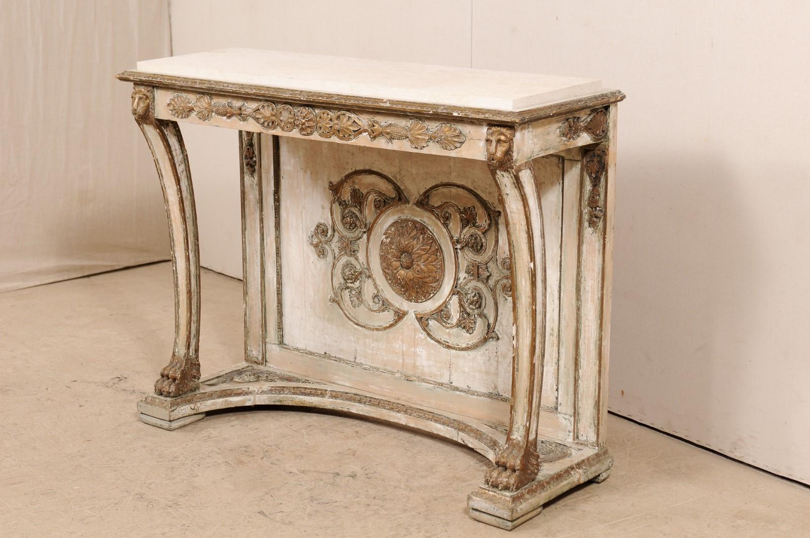 Italian Neoclassical Console Table with Parcel Gilt and Stone Top, circa 1830 2