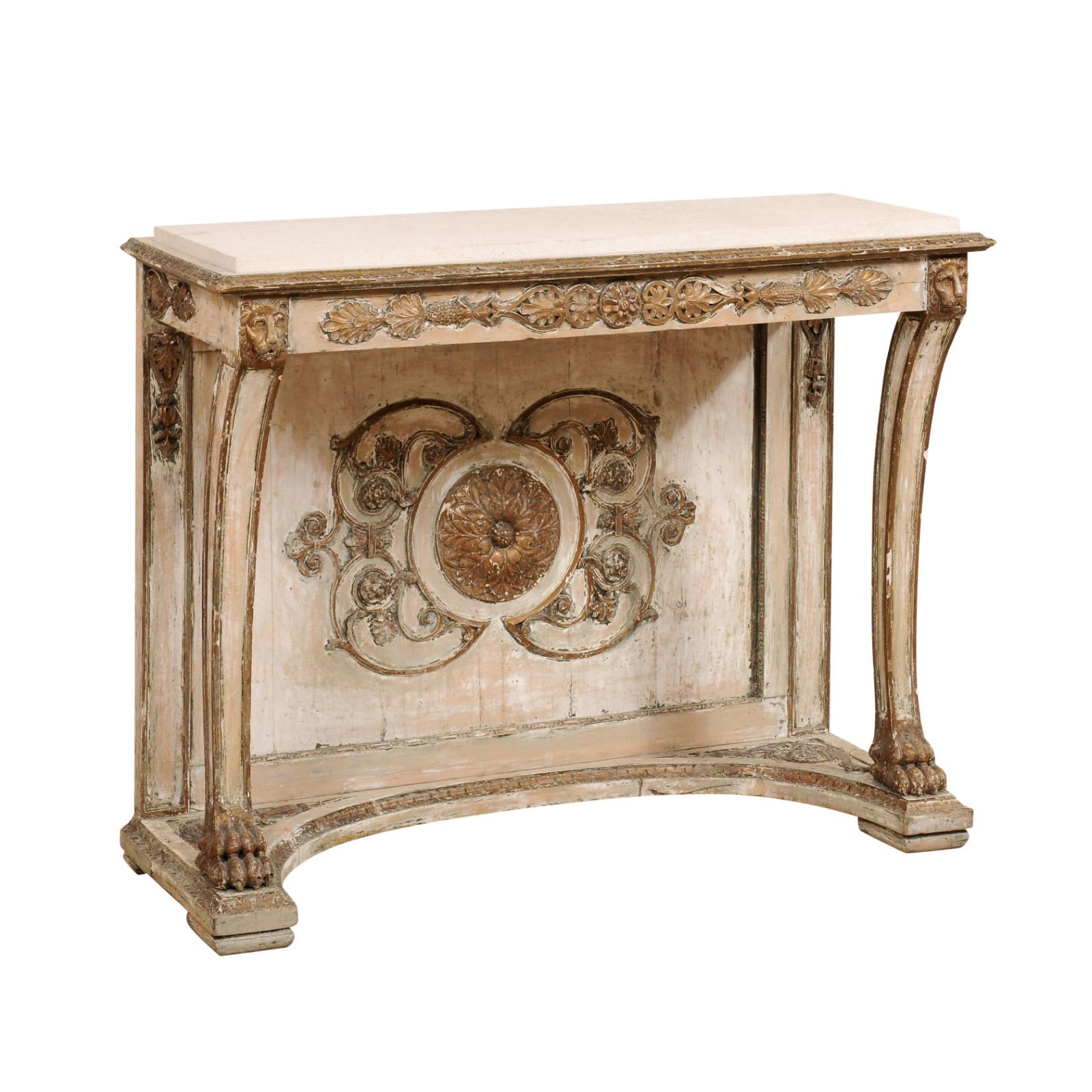 Italian Neoclassical Console Table with Parcel Gilt and Stone Top, circa 1830