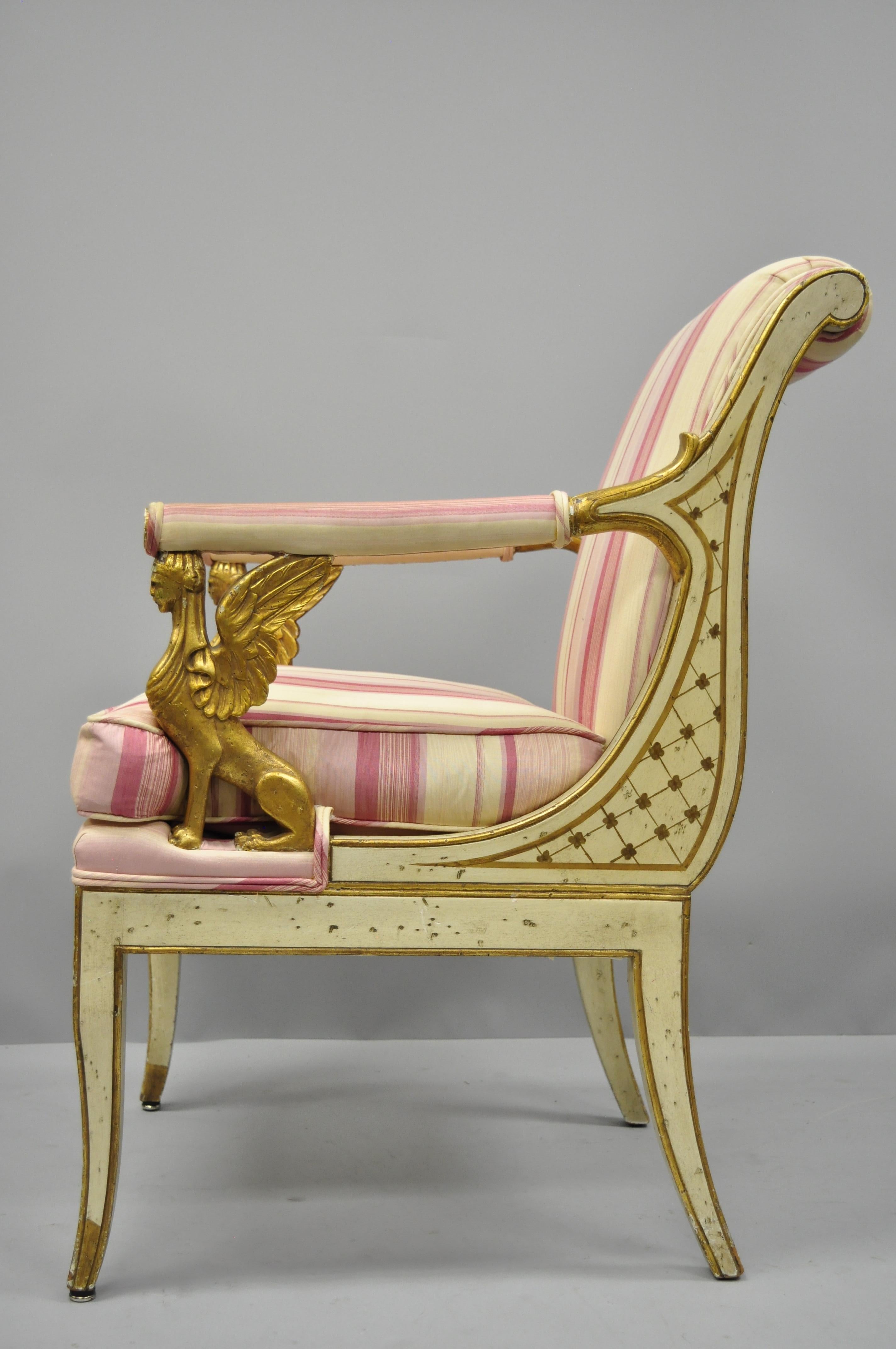 Italian Neoclassical Cream and Gold Parcel Gilt Armchair Winged Maiden Griffins For Sale 2