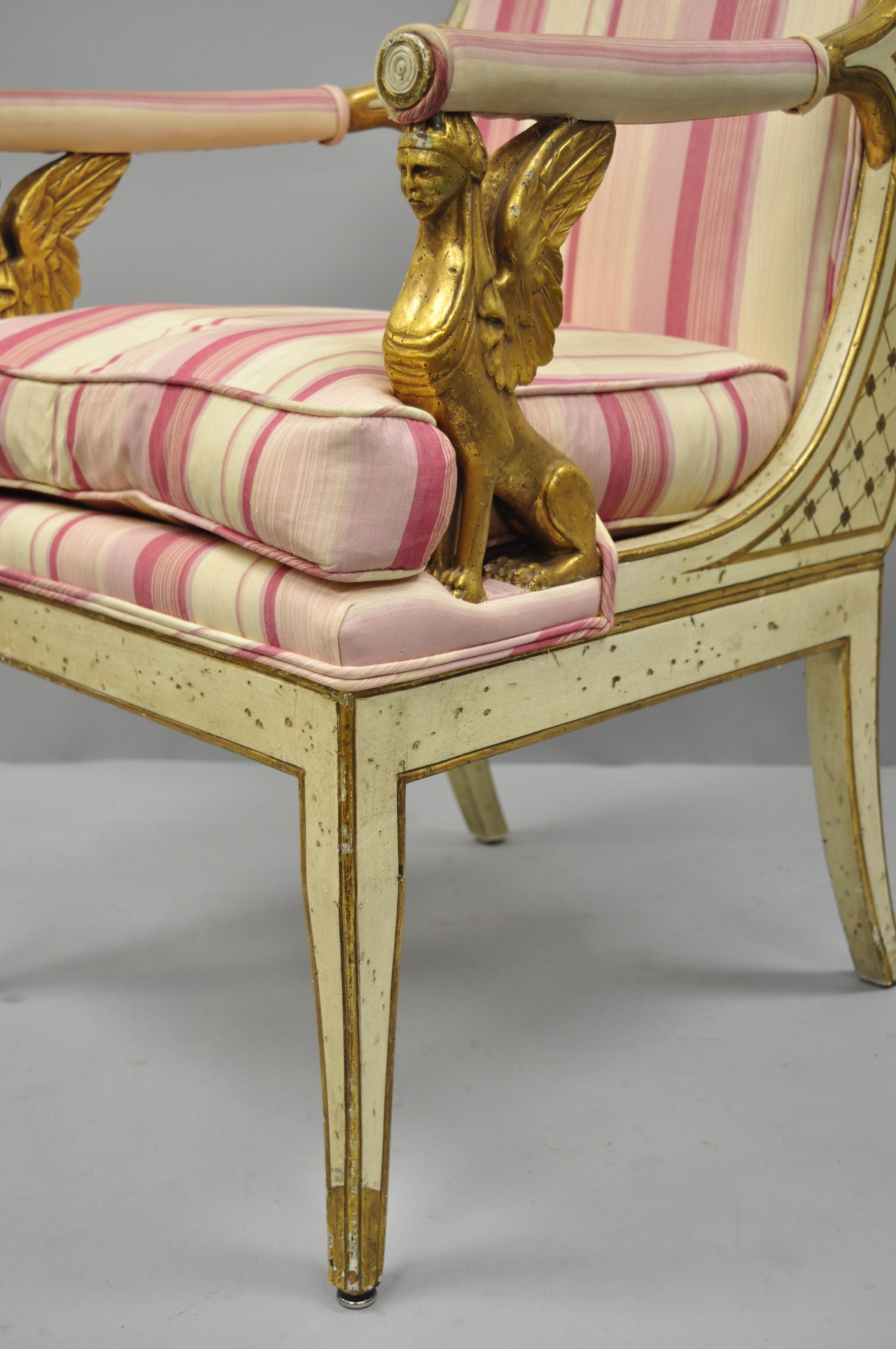 Italian Neoclassical Cream and Gold Parcel Gilt Armchair Winged Maiden Griffins For Sale 5