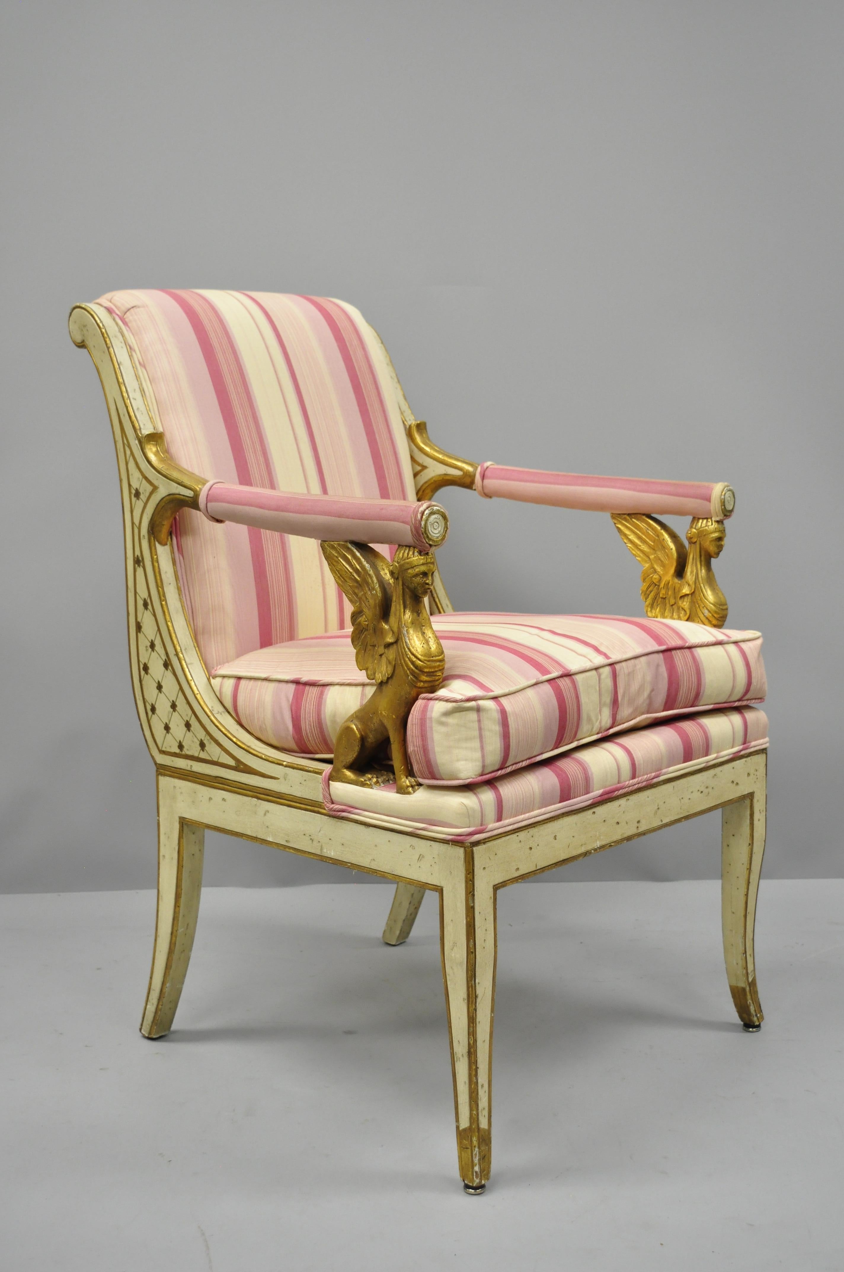 Italian Neoclassical Cream and Gold Parcel Gilt Armchair Winged Maiden Griffins For Sale 6