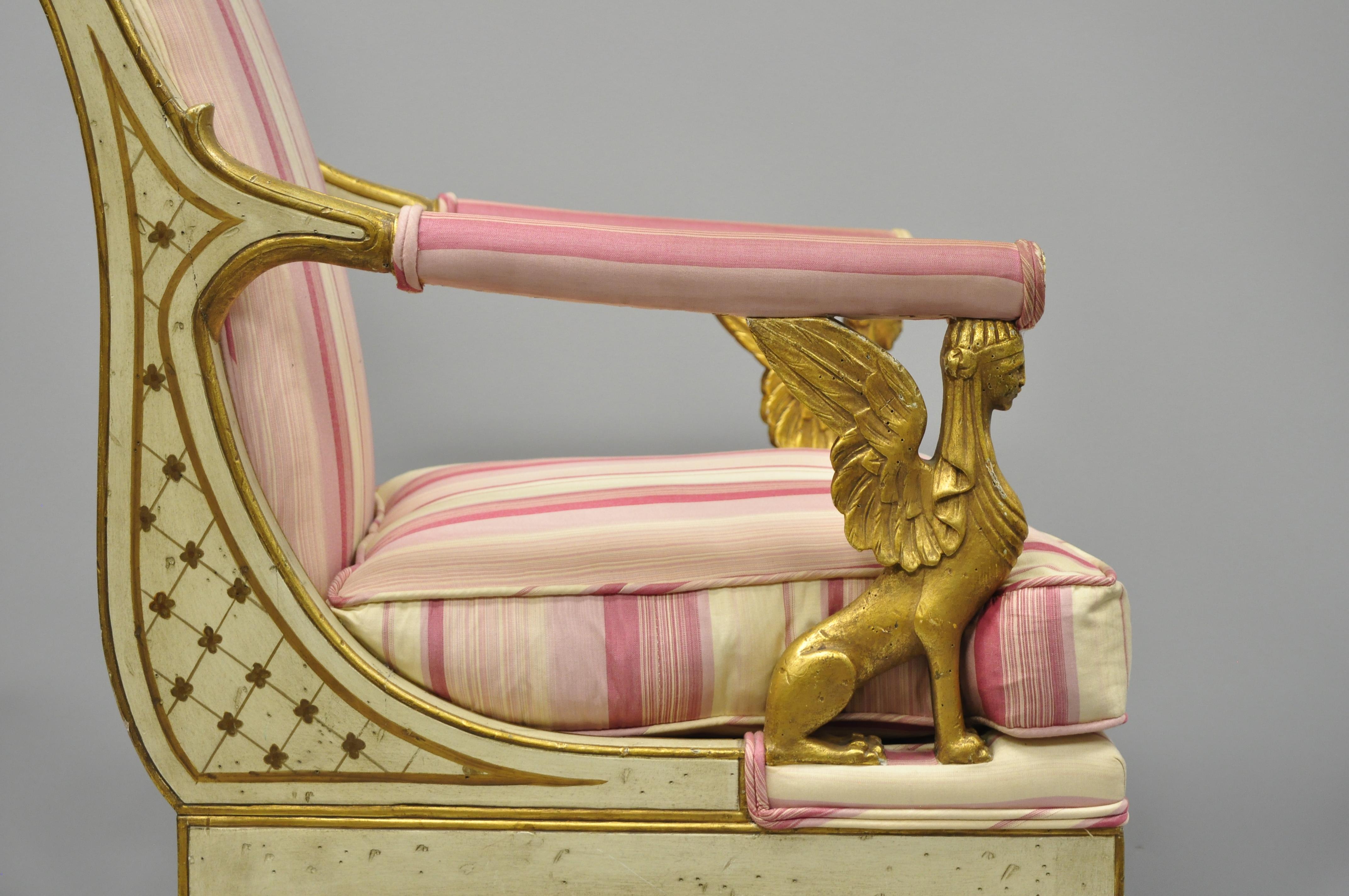 Italian Neoclassical Cream and Gold Parcel Gilt Armchair Winged Maiden Griffins In Good Condition For Sale In Philadelphia, PA