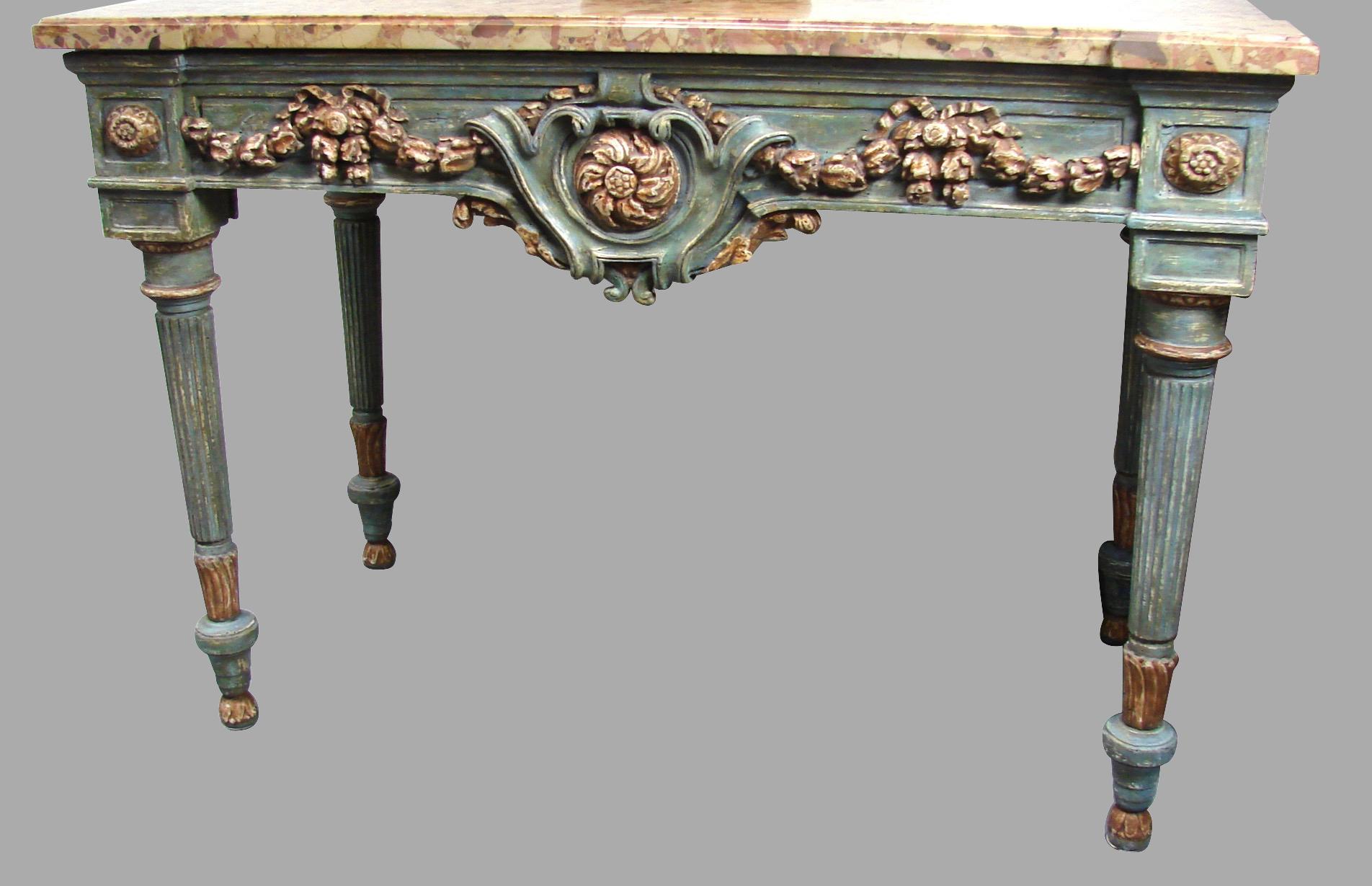 Italian Neoclassical Cream and Grey Painted Marble Top Console Table In Good Condition In San Francisco, CA