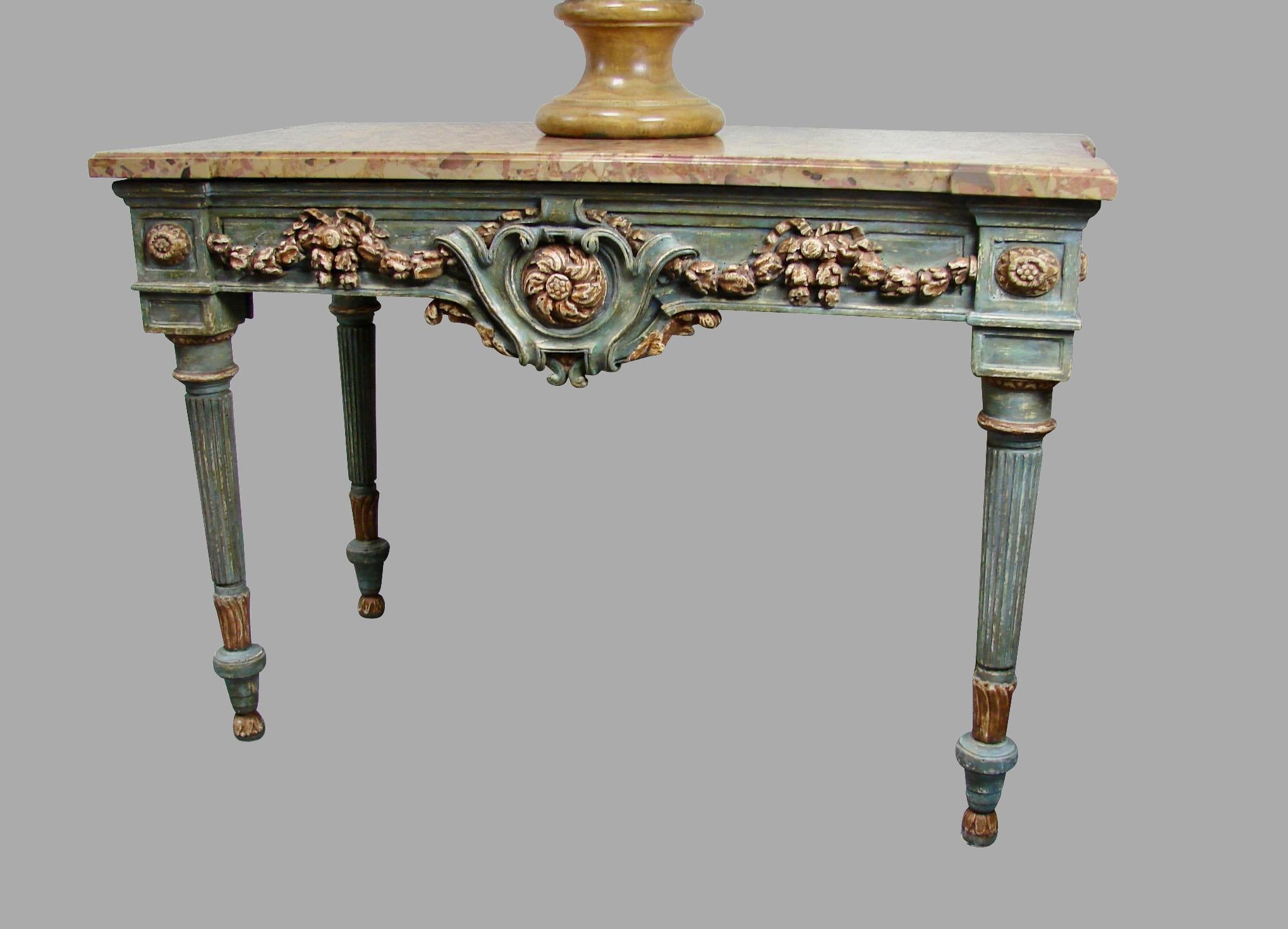 Italian Neoclassical Cream and Grey Painted Marble Top Console Table 2
