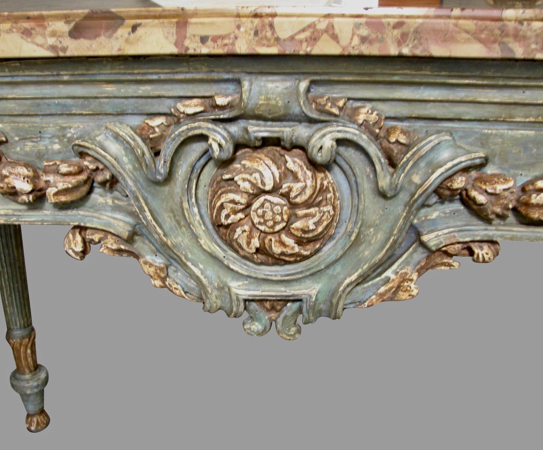 Italian Neoclassical Cream and Grey Painted Marble Top Console Table 3