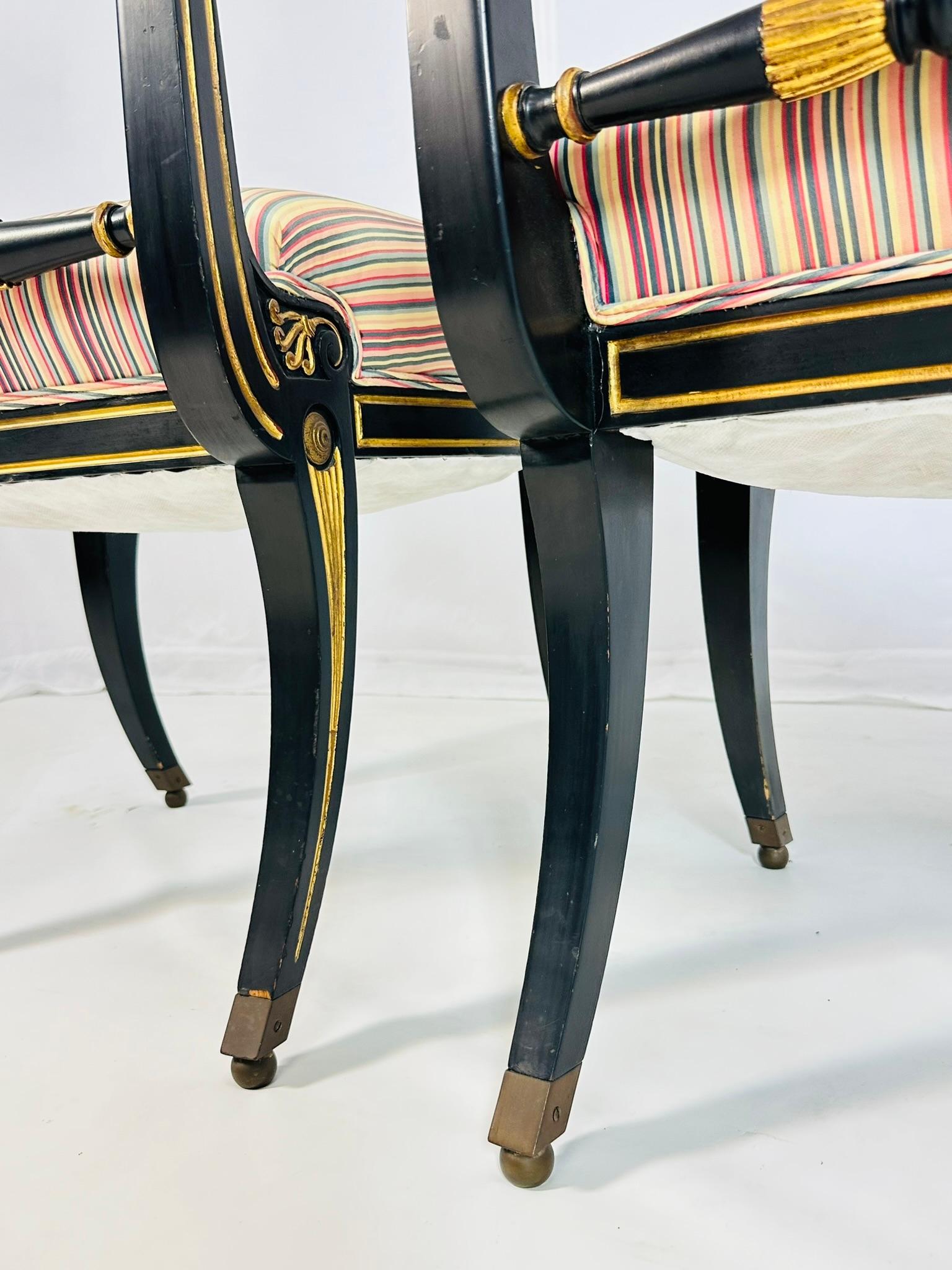 Italian Neoclassical Ebonized and Parcel Gilt Slipper Chairs For Sale 2