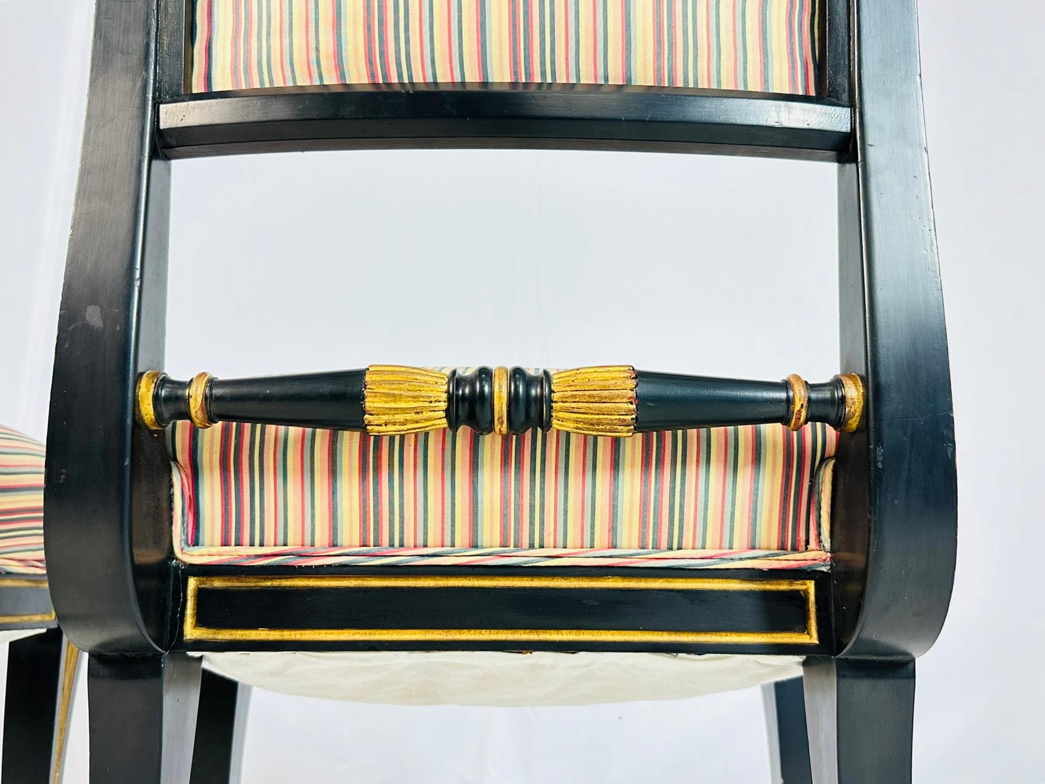 Italian Neoclassical Ebonized and Parcel Gilt Slipper Chairs For Sale 3