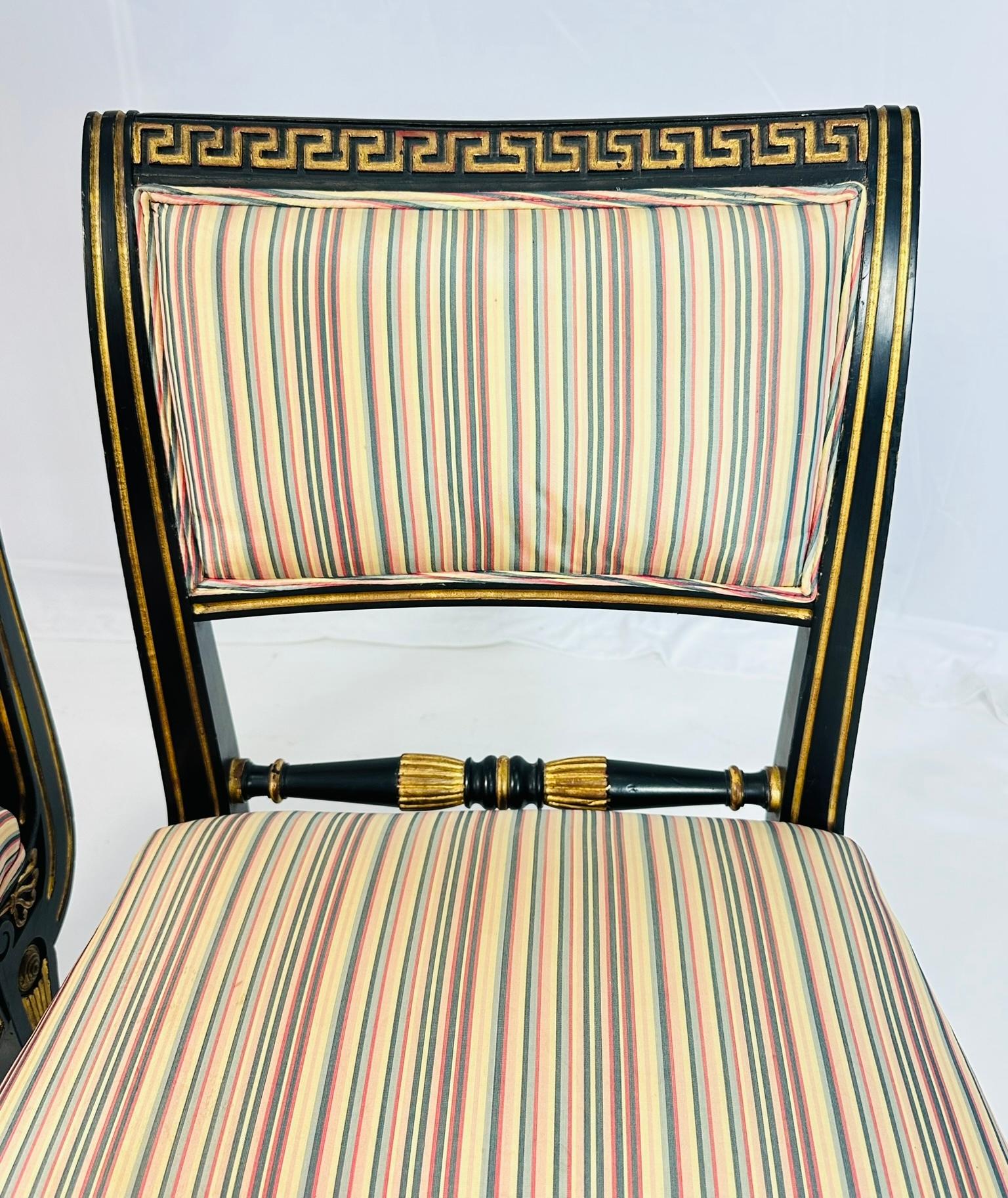 Italian Neoclassical Ebonized and Parcel Gilt Slipper Chairs For Sale 4