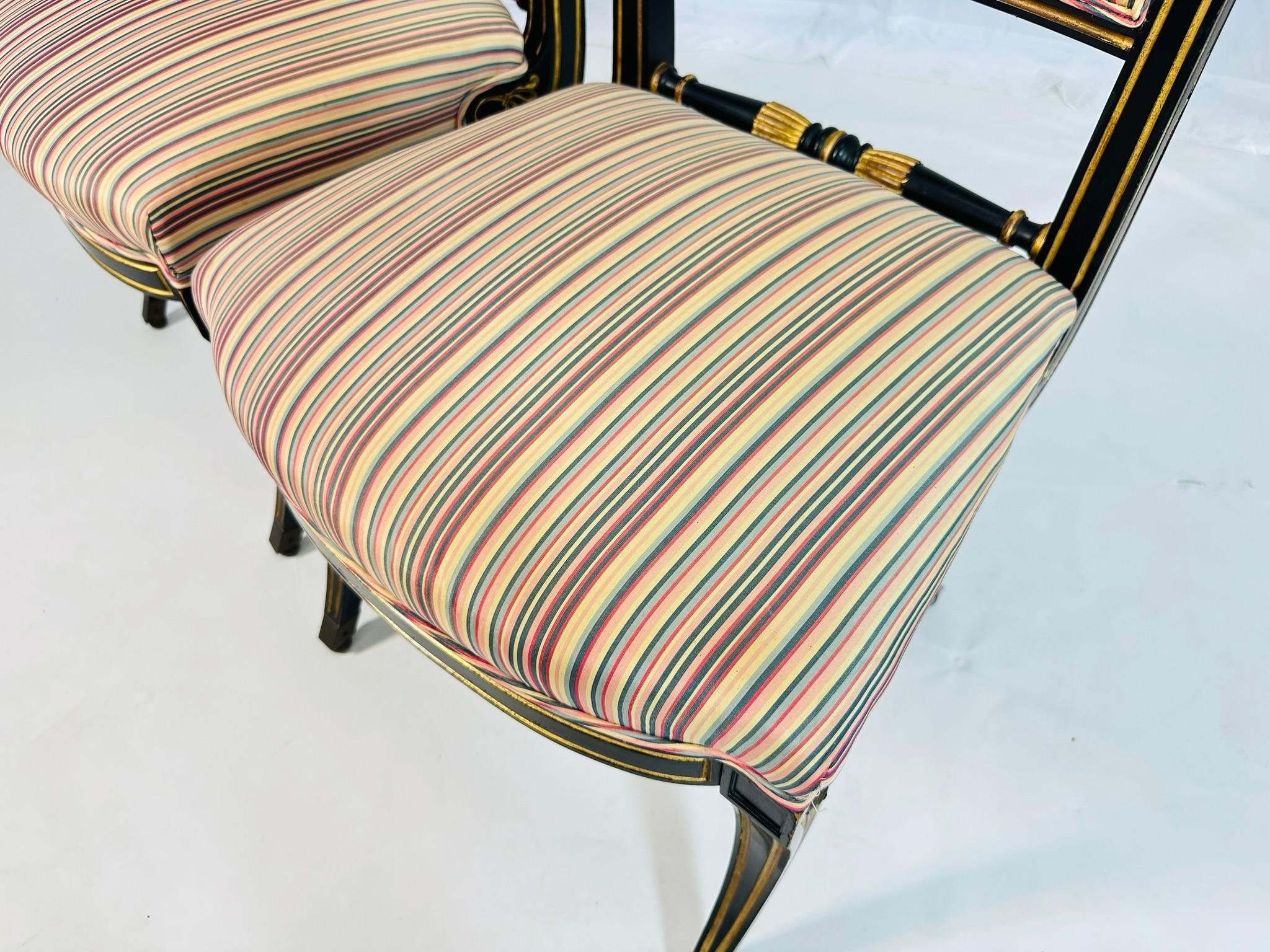 Italian Neoclassical Ebonized and Parcel Gilt Slipper Chairs For Sale 5