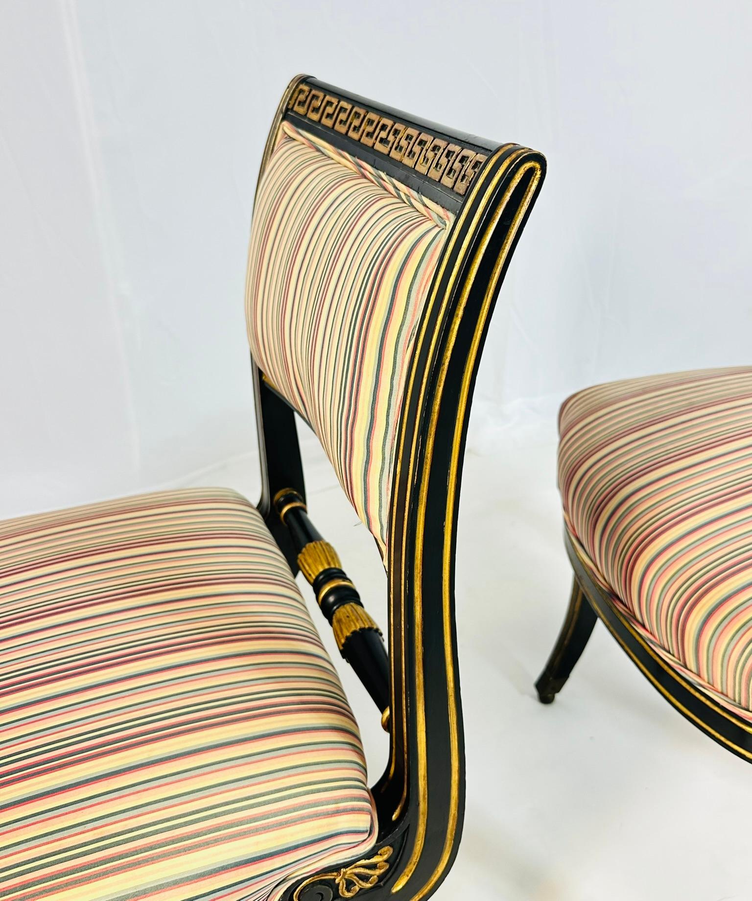 Italian Neoclassical Ebonized and Parcel Gilt Slipper Chairs For Sale 6