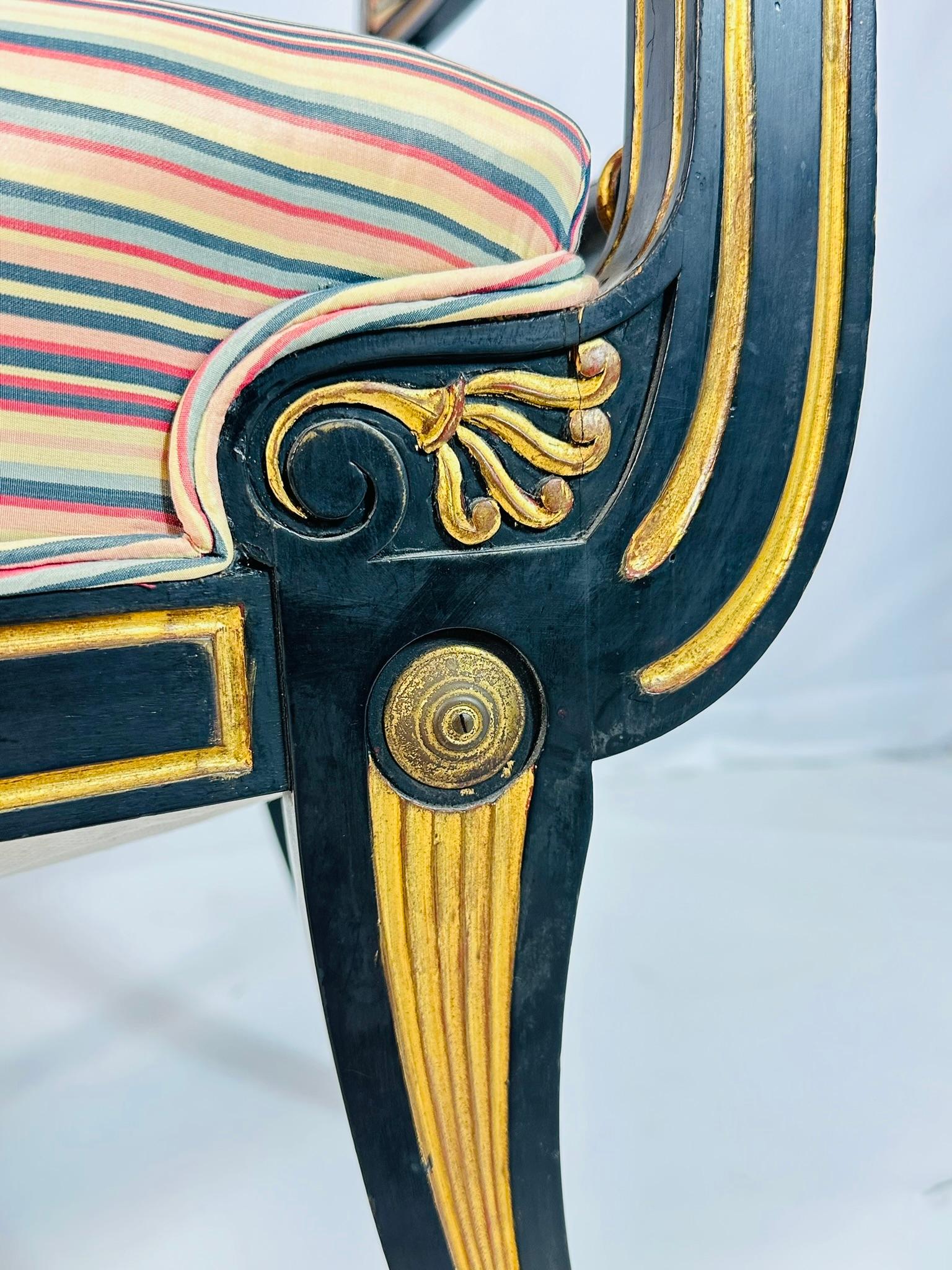 Italian Neoclassical Ebonized and Parcel Gilt Slipper Chairs For Sale 7
