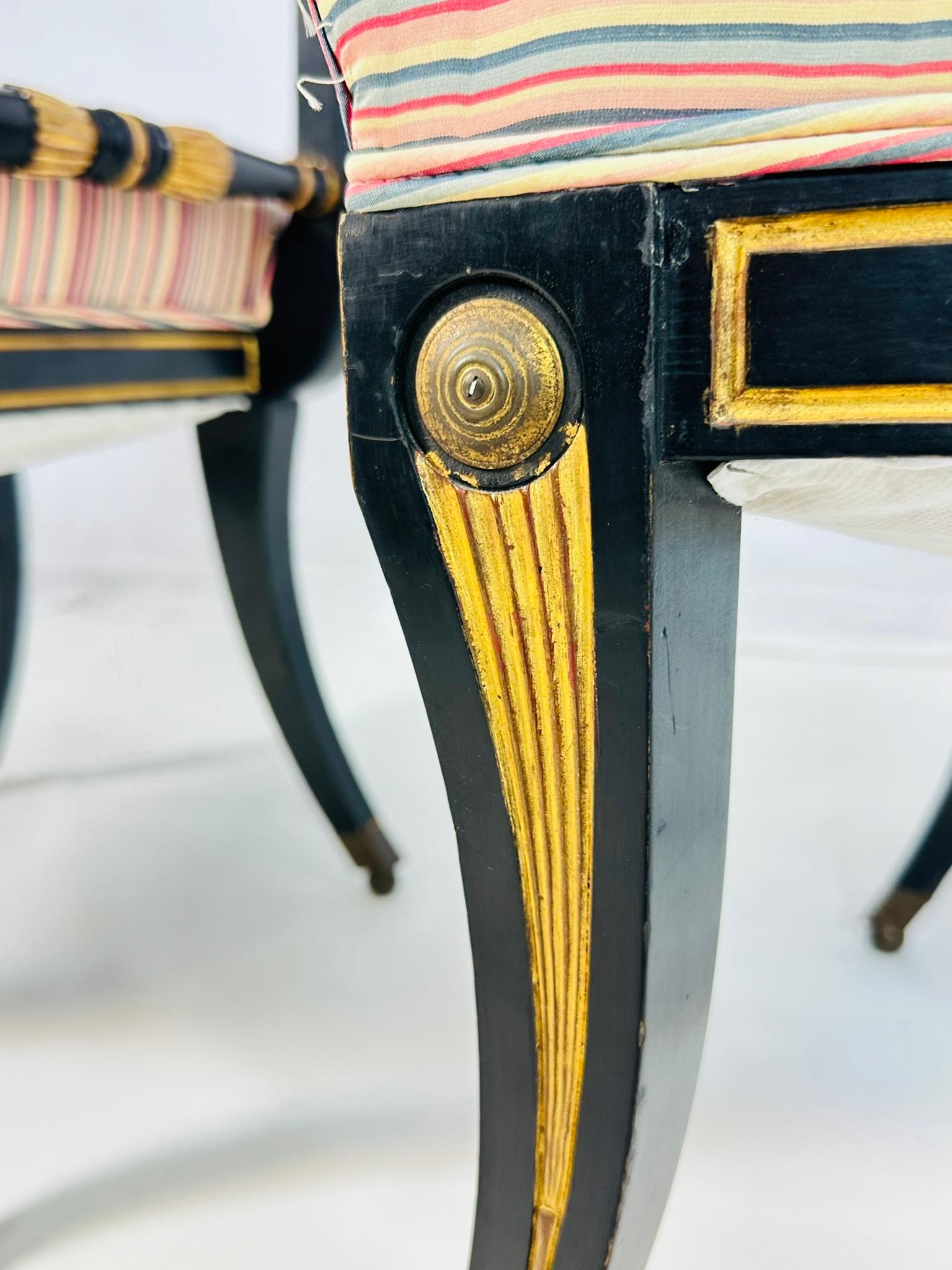 Italian Neoclassical Ebonized and Parcel Gilt Slipper Chairs For Sale 8
