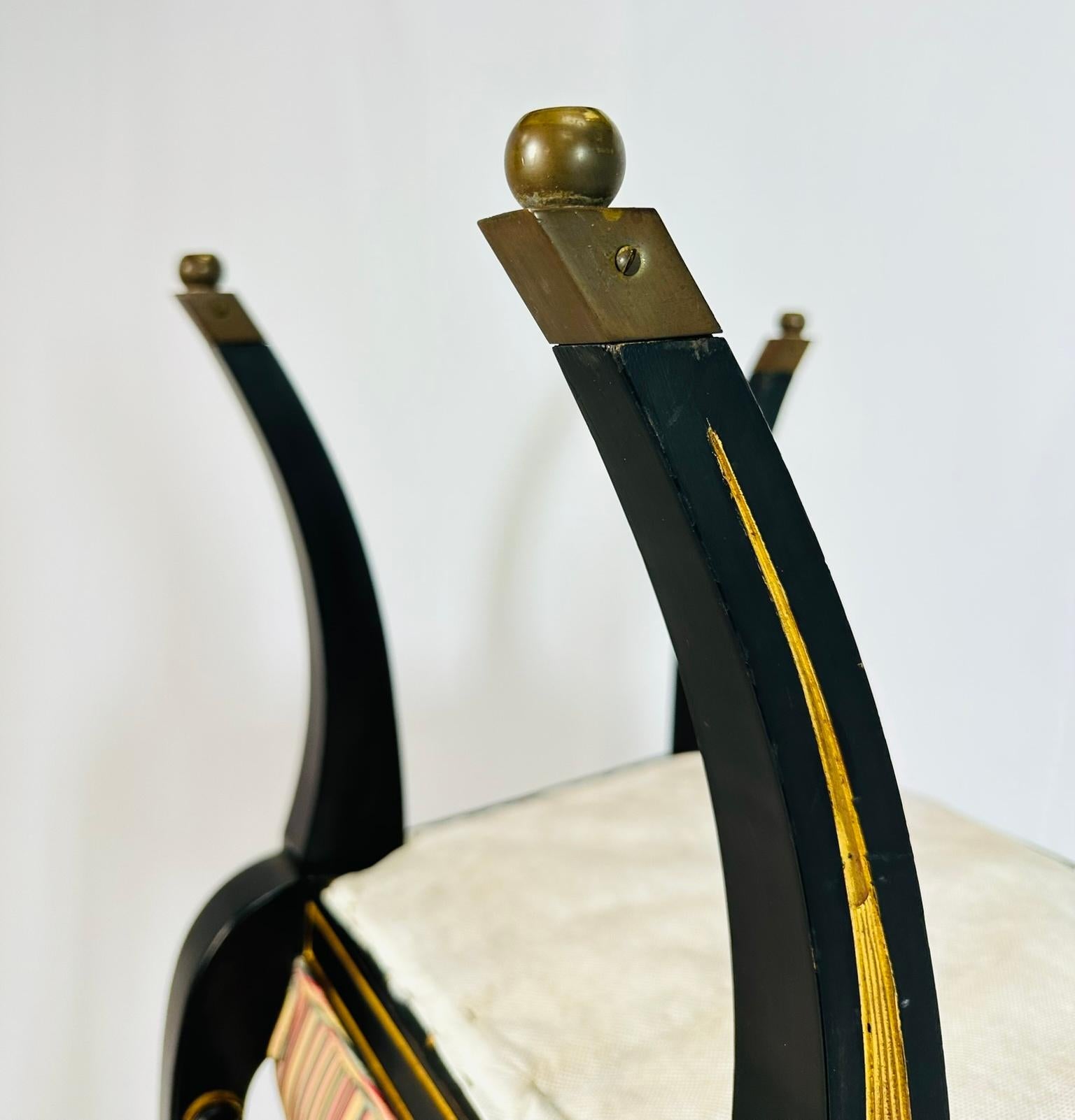 Italian Neoclassical Ebonized and Parcel Gilt Slipper Chairs For Sale 9