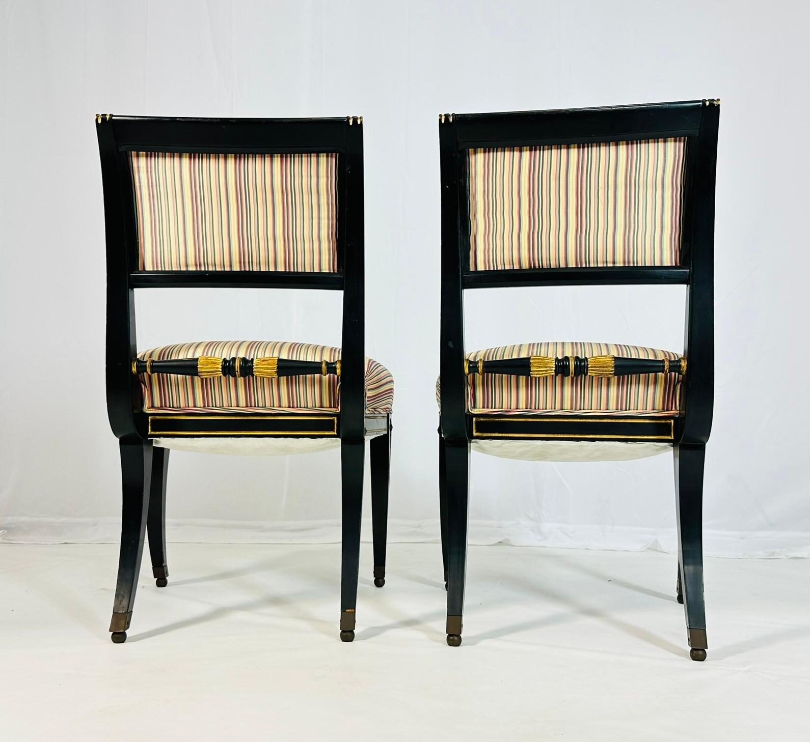 Italian Neoclassical Ebonized and Parcel Gilt Slipper Chairs In Good Condition For Sale In Los Angeles, CA