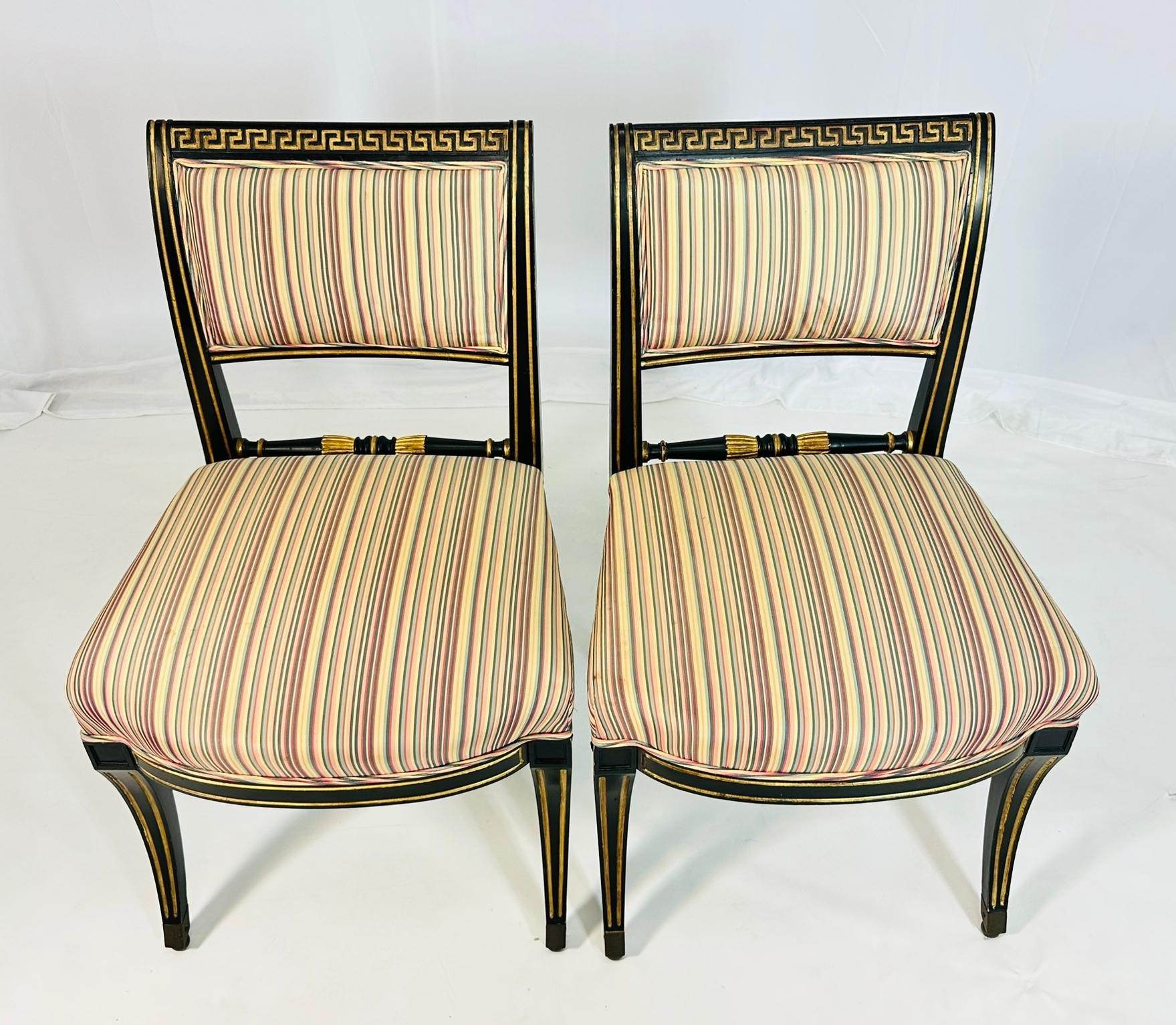 Mid-20th Century Italian Neoclassical Ebonized and Parcel Gilt Slipper Chairs For Sale