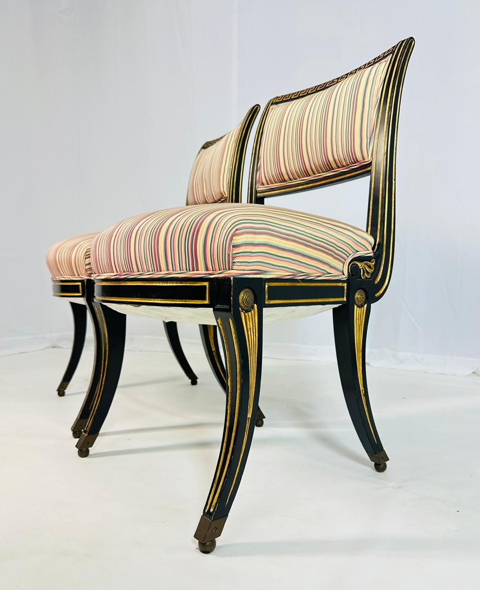 Bronze Italian Neoclassical Ebonized and Parcel Gilt Slipper Chairs For Sale