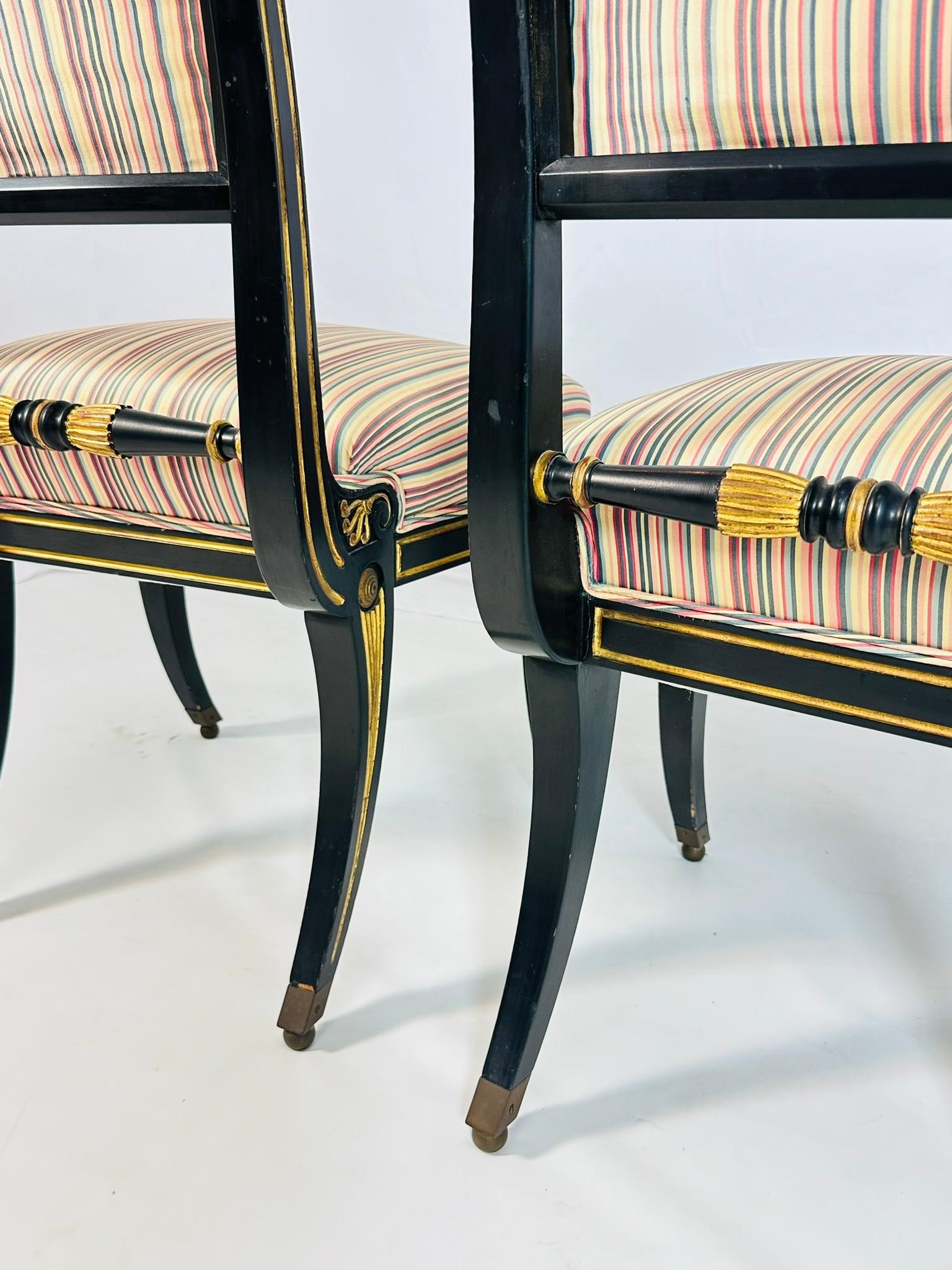 Italian Neoclassical Ebonized and Parcel Gilt Slipper Chairs For Sale 1