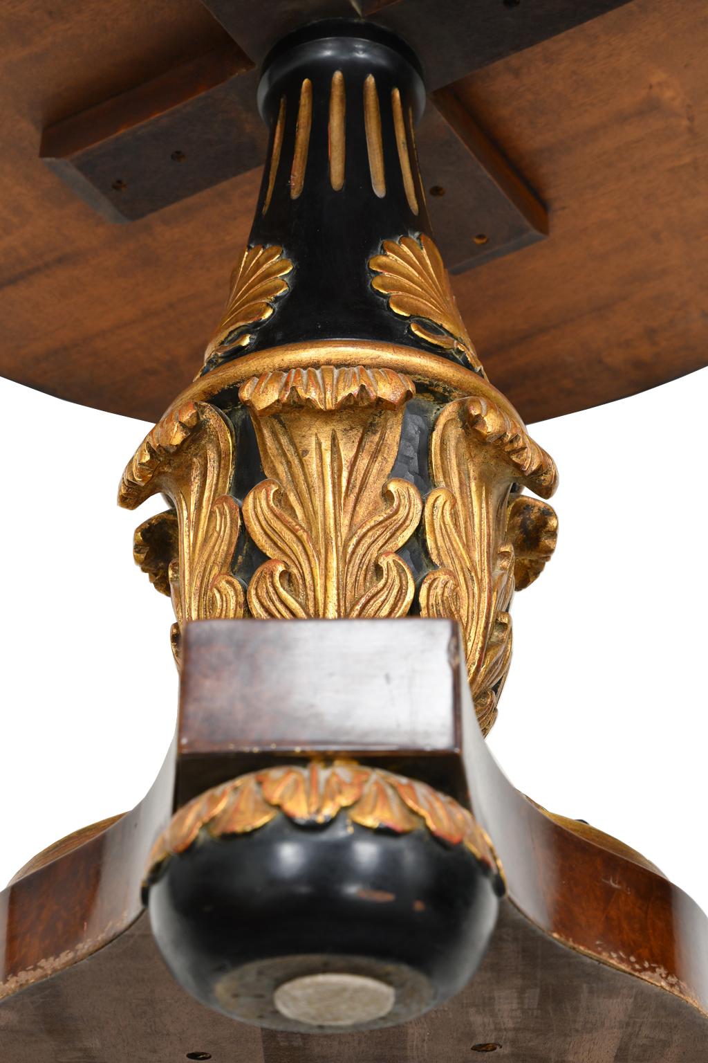 Italian Neoclassical Ebonized Round Pedestal Table w/ Marquetry Inlays & Gilding 6