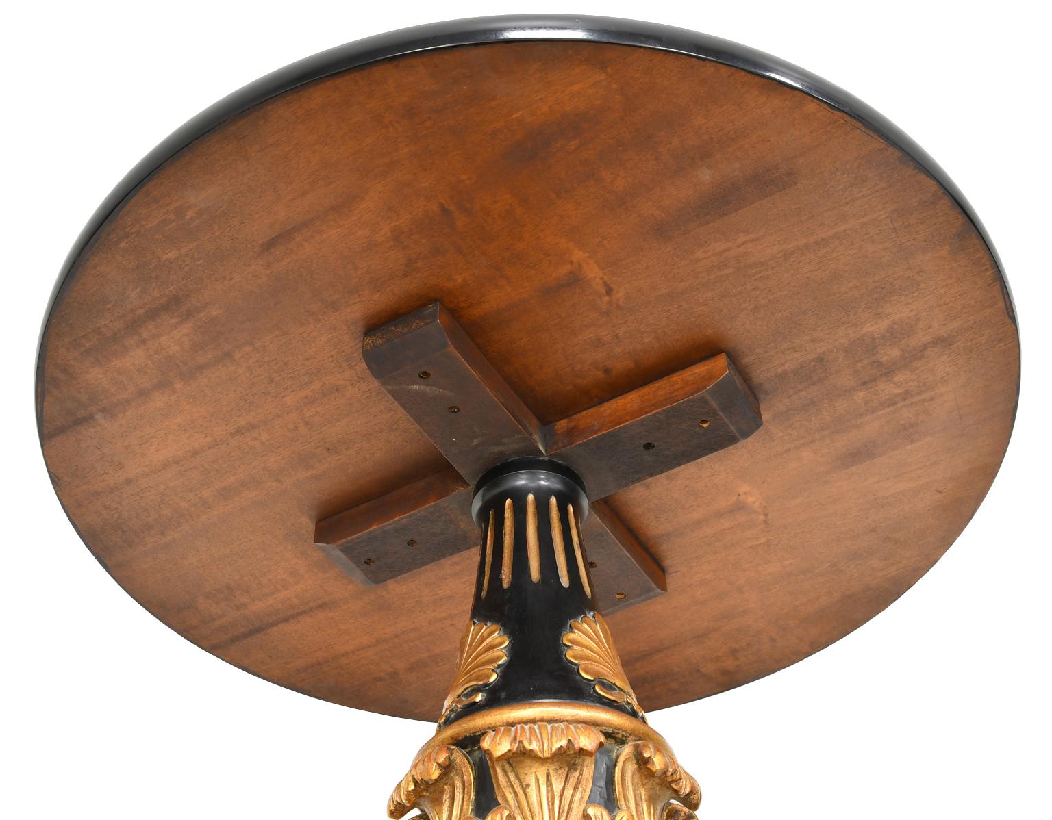 Italian Neoclassical Ebonized Round Pedestal Table w/ Marquetry Inlays & Gilding 7