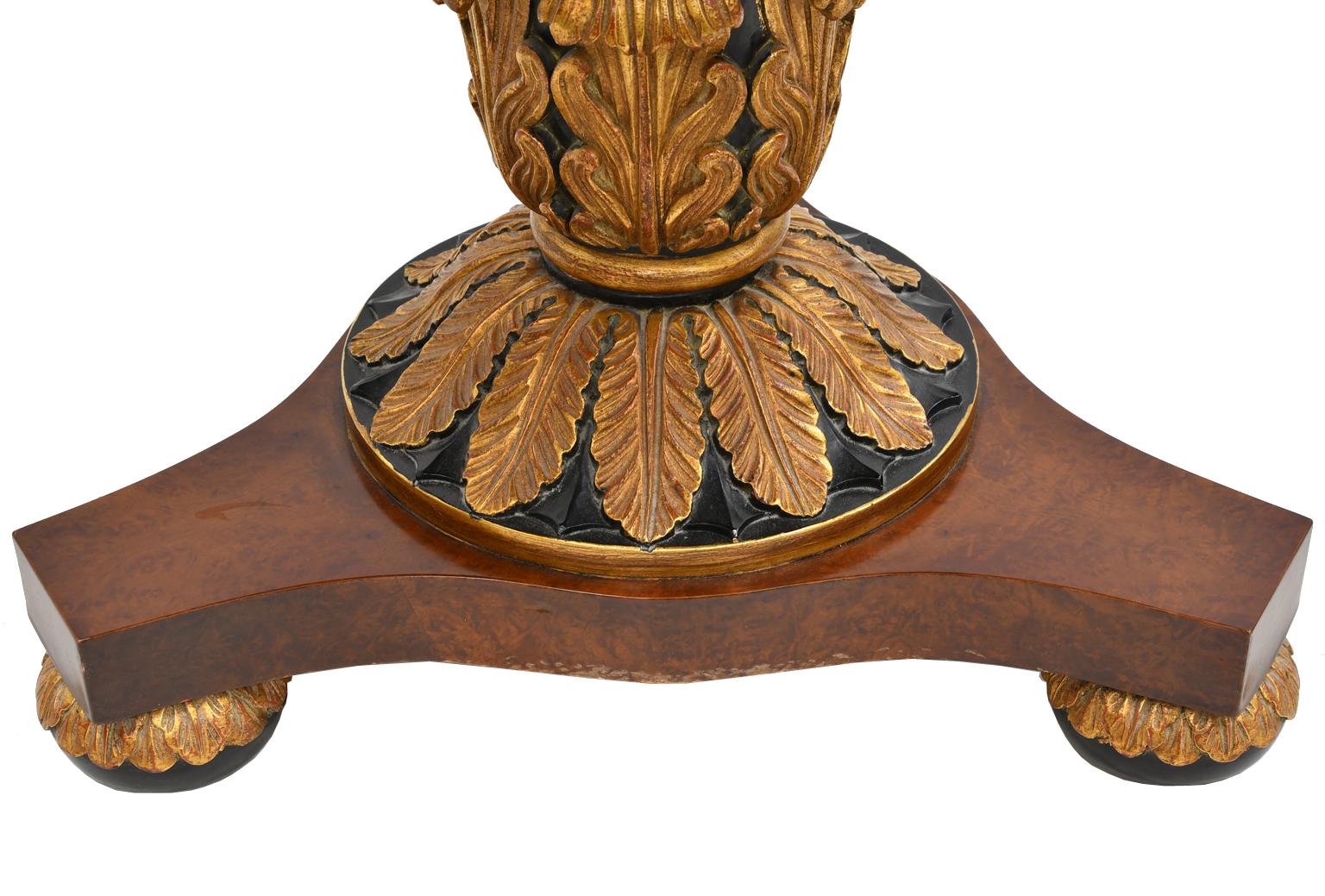 Italian Neoclassical Ebonized Round Pedestal Table w/ Marquetry Inlays & Gilding 4