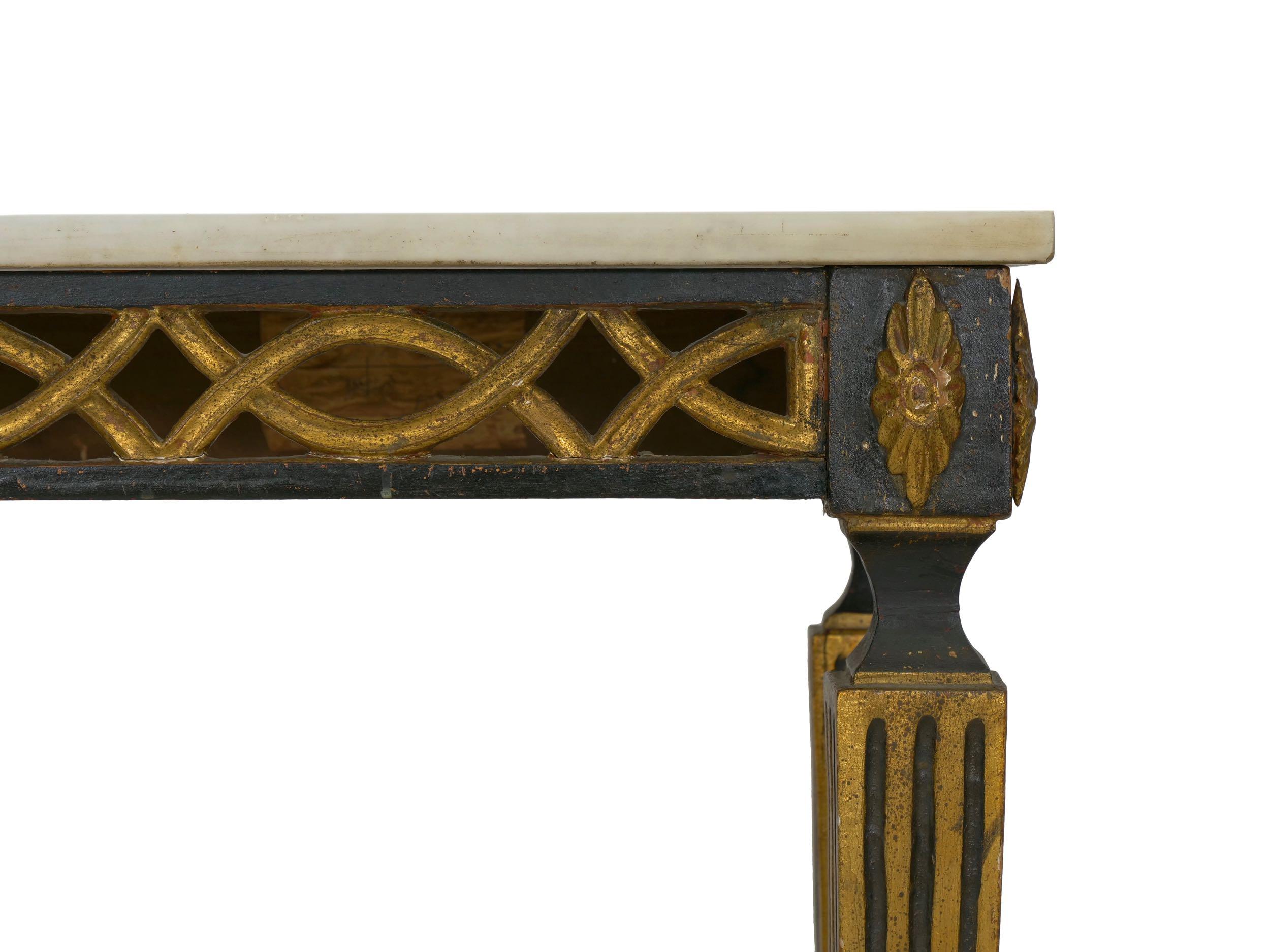 Italian Neoclassical Ebony Painted Marble-Top Console Table, 19th Century 4