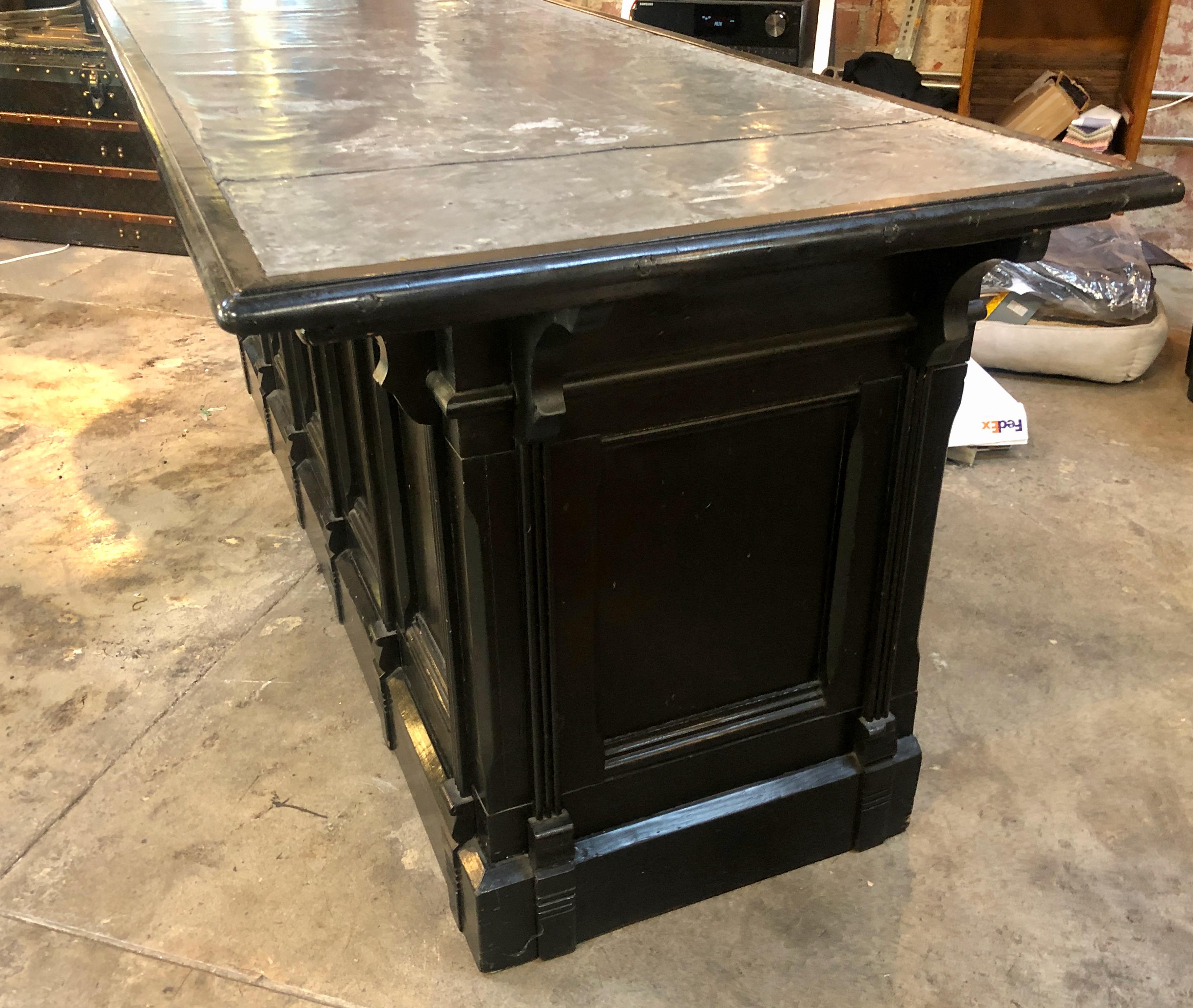 Mid-Century Modern Italian Neoclassical Executive Writing Desk with Zinc Top, circa 1950s