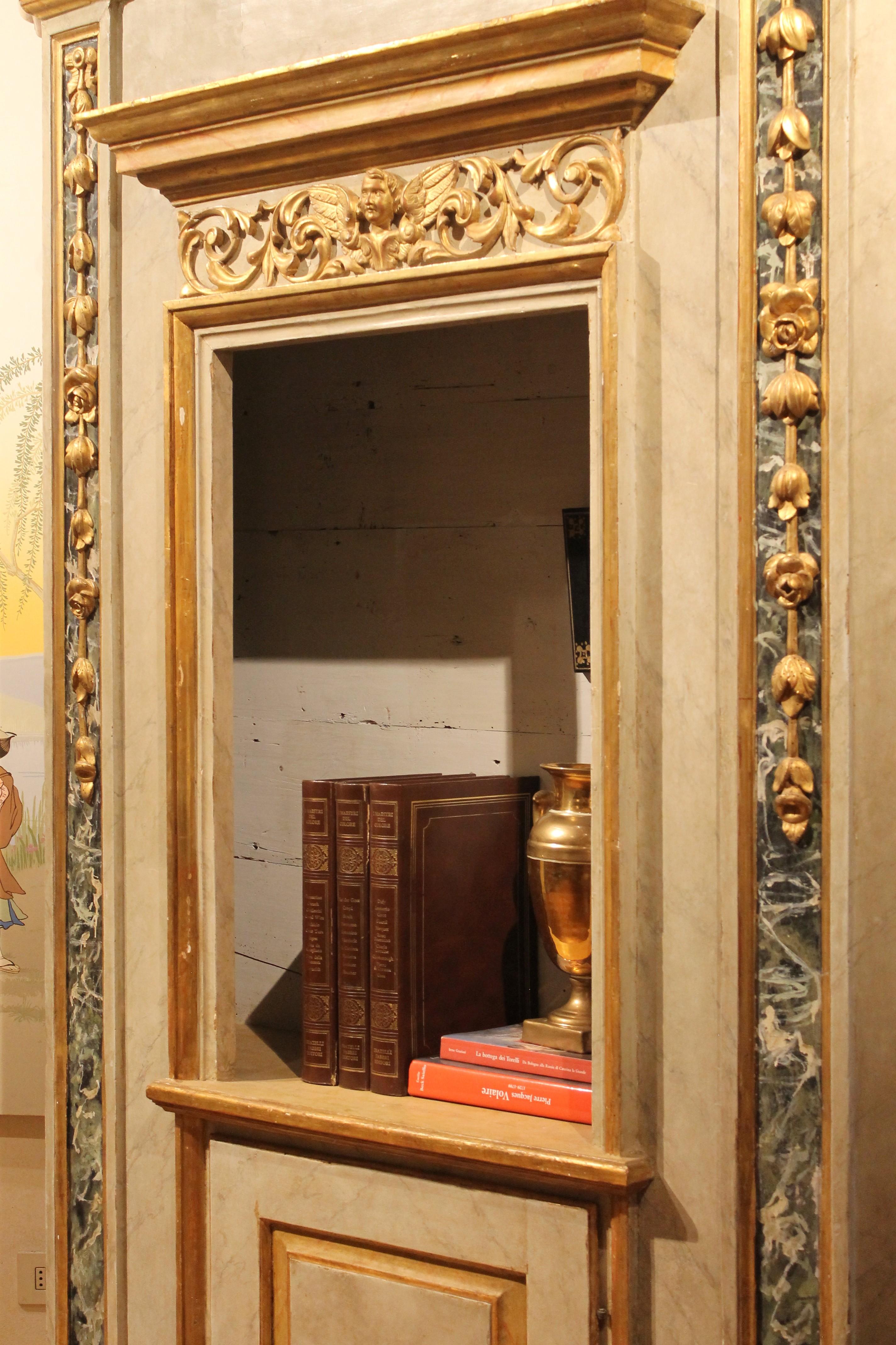Italian Neoclassical Faux Marble Lacquer and Giltwood Open Shelves Cabinets For Sale 11