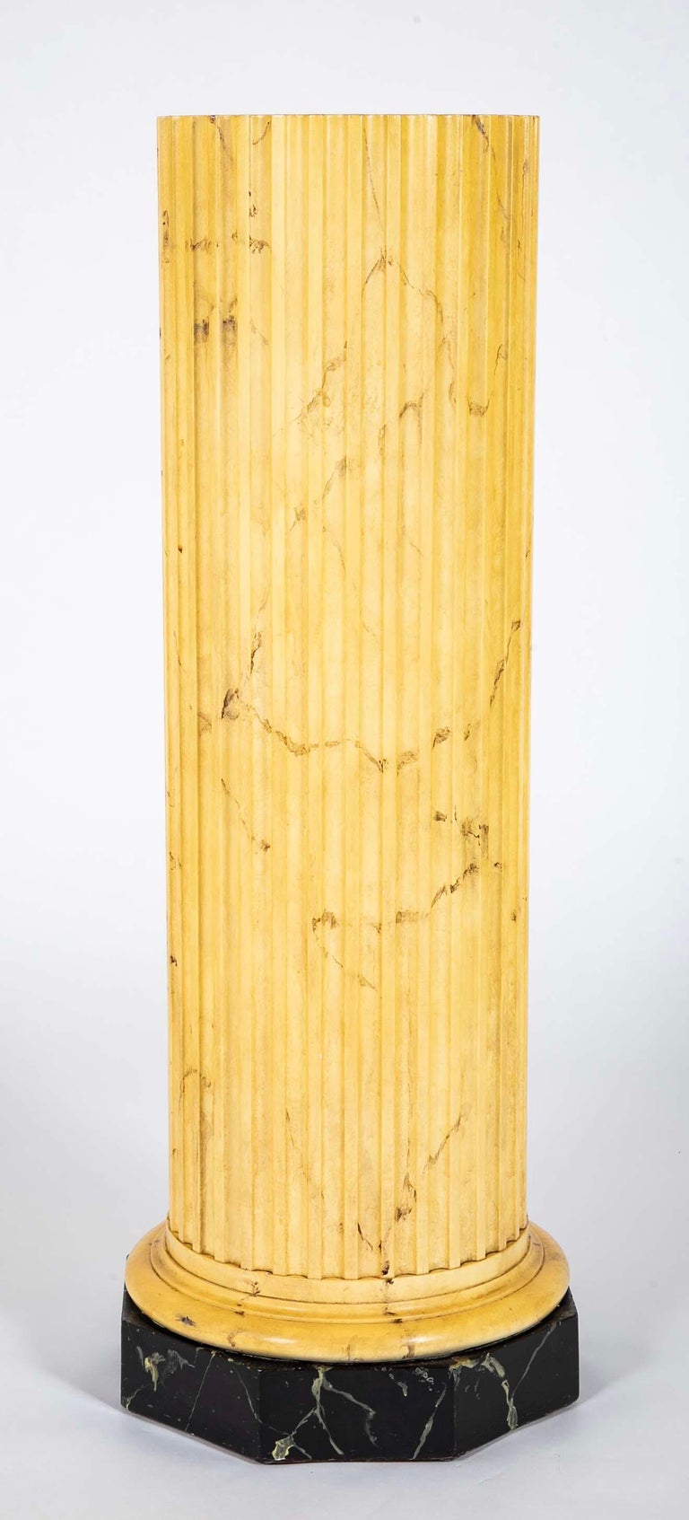 Italian Neoclassical Faux Siena Marble Fluted Column Pedestal Italian Neoclassical Faux Siena Marble Fluted Column Pedestal