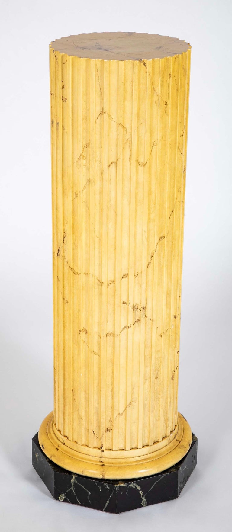 Italian Neoclassical Faux Siena Marble Fluted Column Pedestal Italian Neoclassical Faux Siena Marble Fluted Column Pedestal