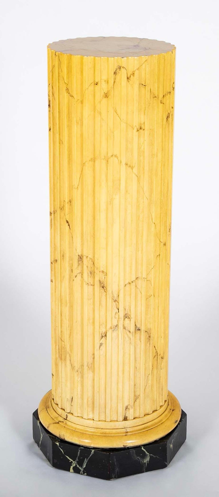 Italian Neoclassical Faux Siena Marble Fluted Column Pedestal Italian Neoclassical Faux Siena Marble Fluted Column Pedestal