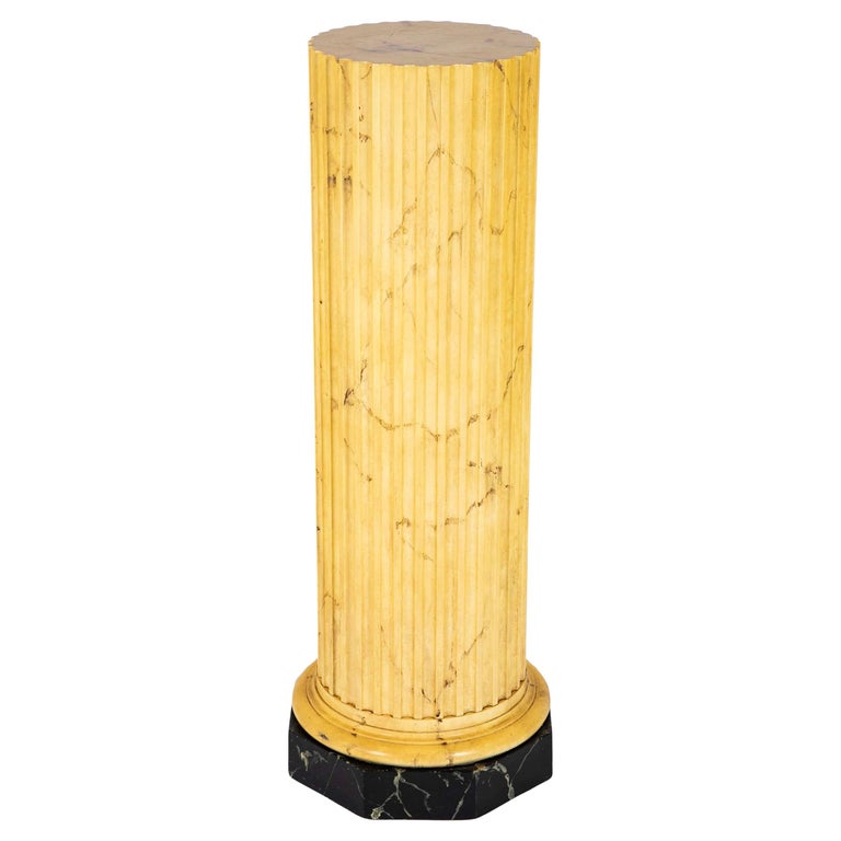 Italian Neoclassical Faux Siena Marble Fluted Column Pedestal Italian Neoclassical Faux Siena Marble Fluted Column Pedestal