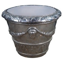 Italian Neoclassical Figural Acanthus Silver Terracotta Garden Planter 26"