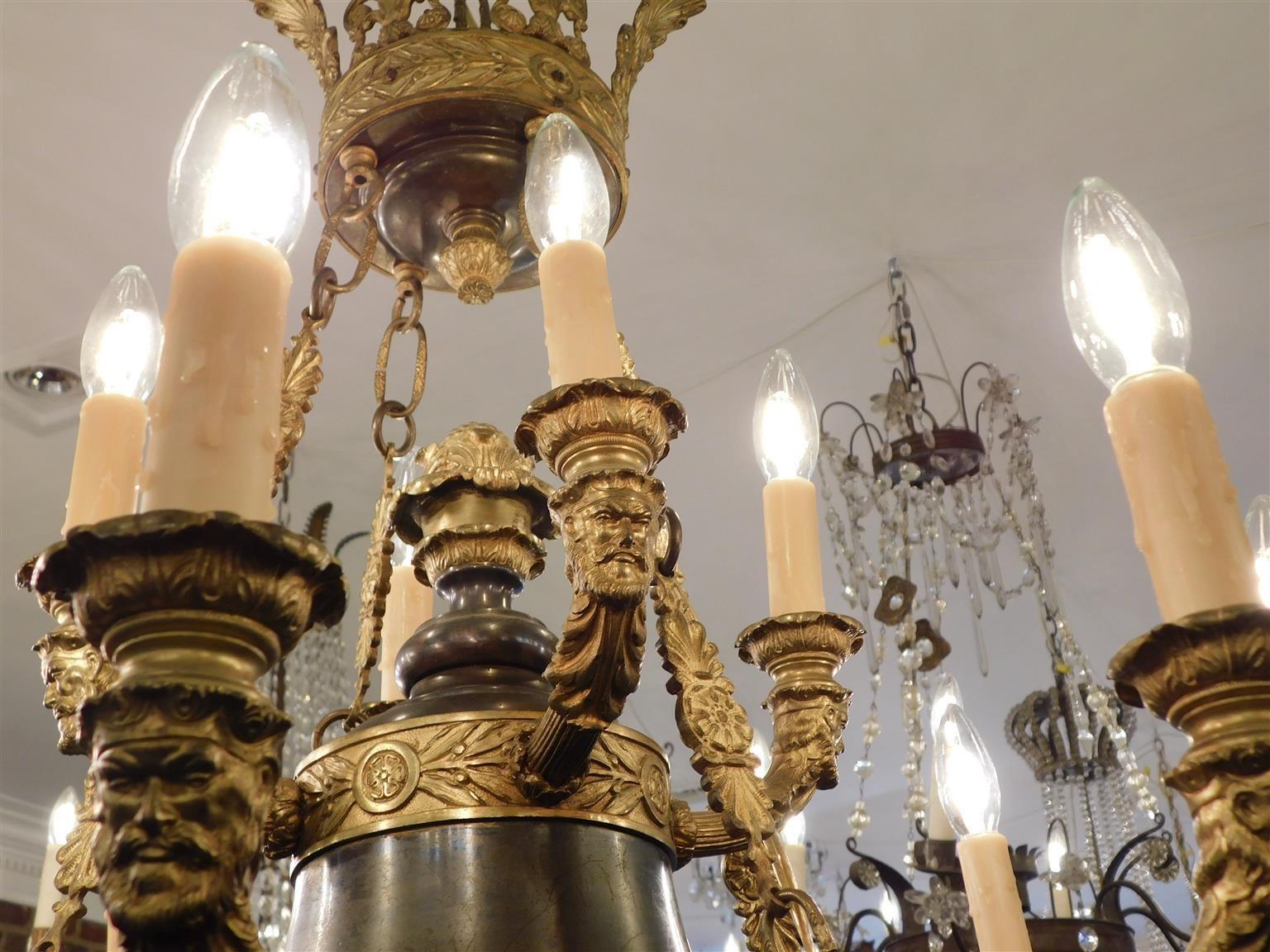 Italian Neoclassical Gilt Bronze Figural & Foliage Filigree Chandelier, C. 1815 For Sale 7