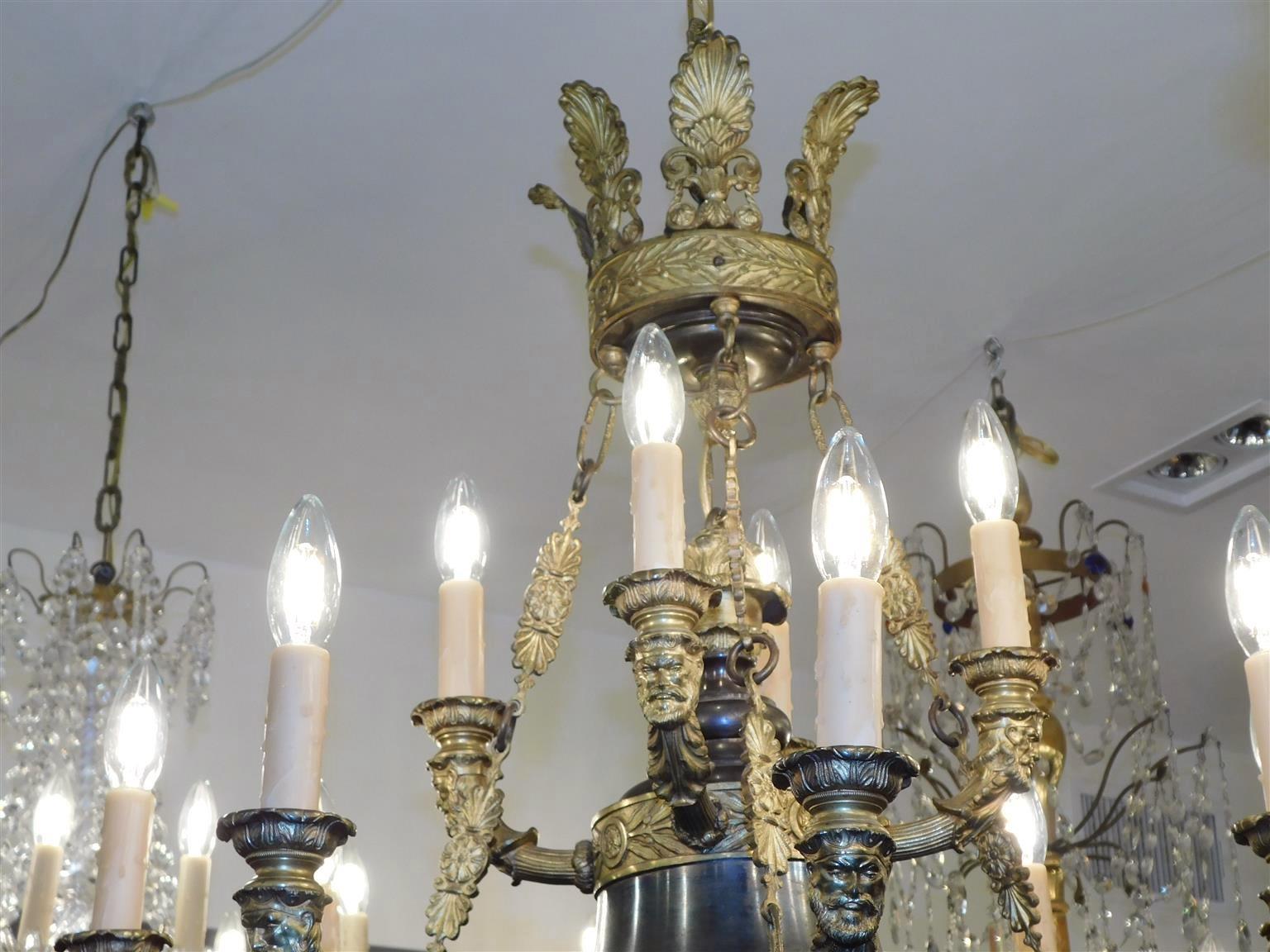 Early 19th Century Italian Neoclassical Gilt Bronze Figural & Foliage Filigree Chandelier, C. 1815 For Sale