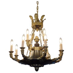 Italian Neoclassical Gilt Bronze Figural & Foliage Filigree Chandelier, C. 1815