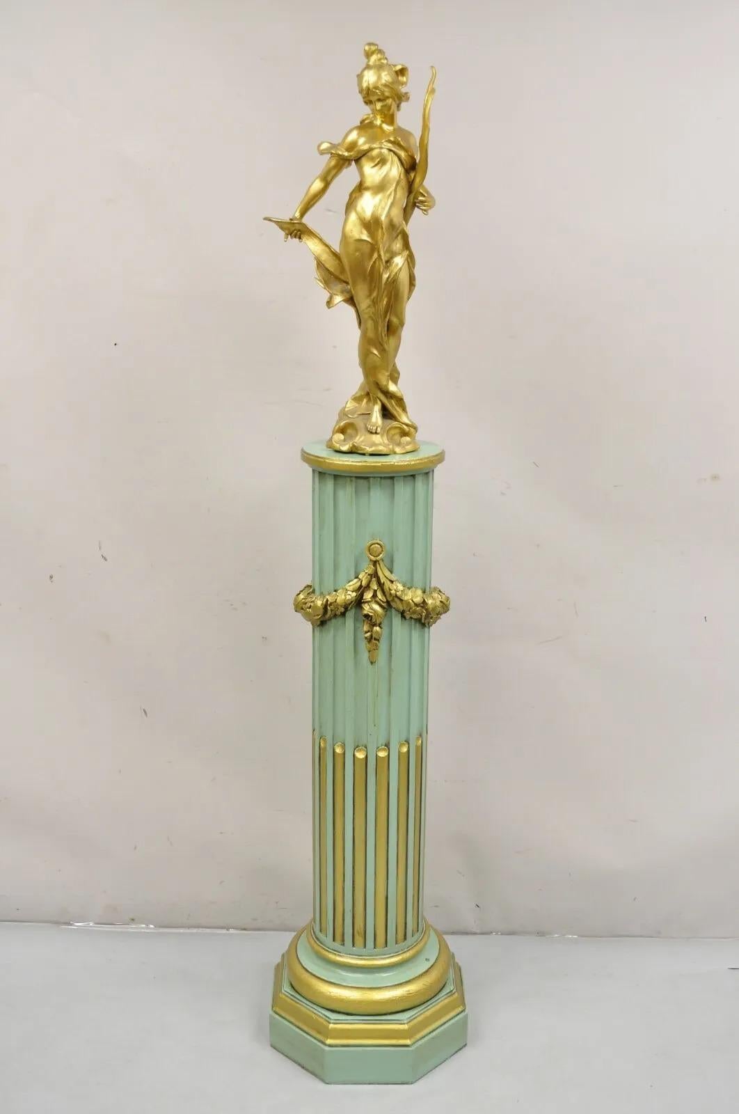 Italienisch Neoklassisch Französisch Empire Grün & Gold lackiert Holzsäule Pedestal im Angebot 8