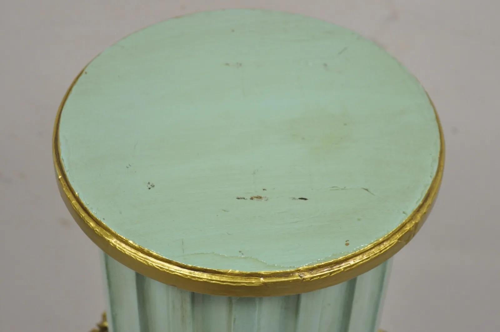 Early 20th Century Italian Neoclassical French Empire Green & Gold Painted Wooden Column Pedestal For Sale