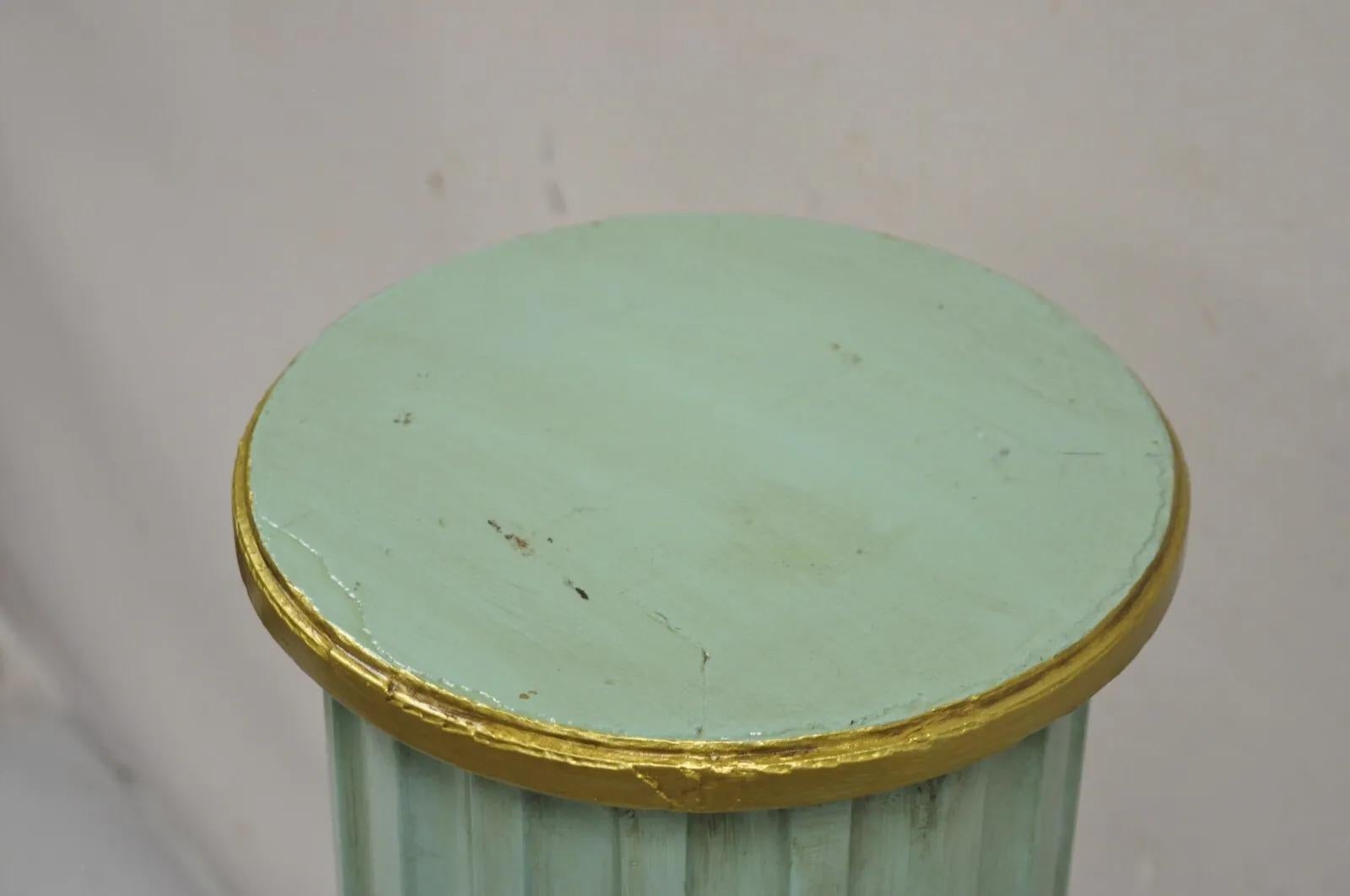 Italian Neoclassical French Empire Green & Gold Painted Wooden Column Pedestal For Sale 1