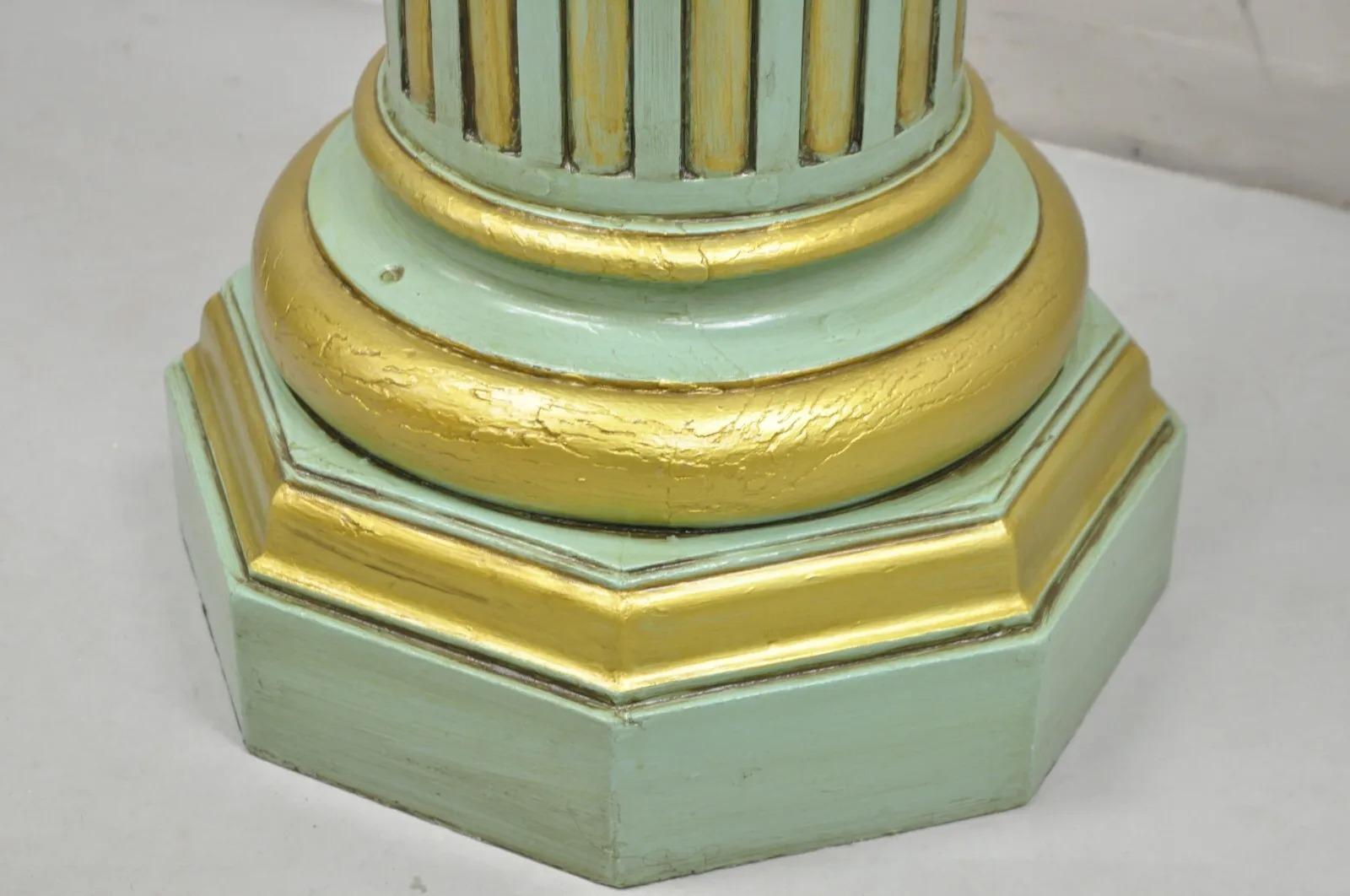 Italian Neoclassical French Empire Green & Gold Painted Wooden Column Pedestal For Sale 3