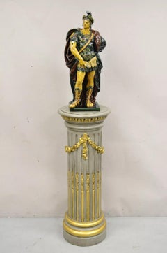 Italian Neoclassical French Empire Grey & Gold Painted Wooden Column Pedestal