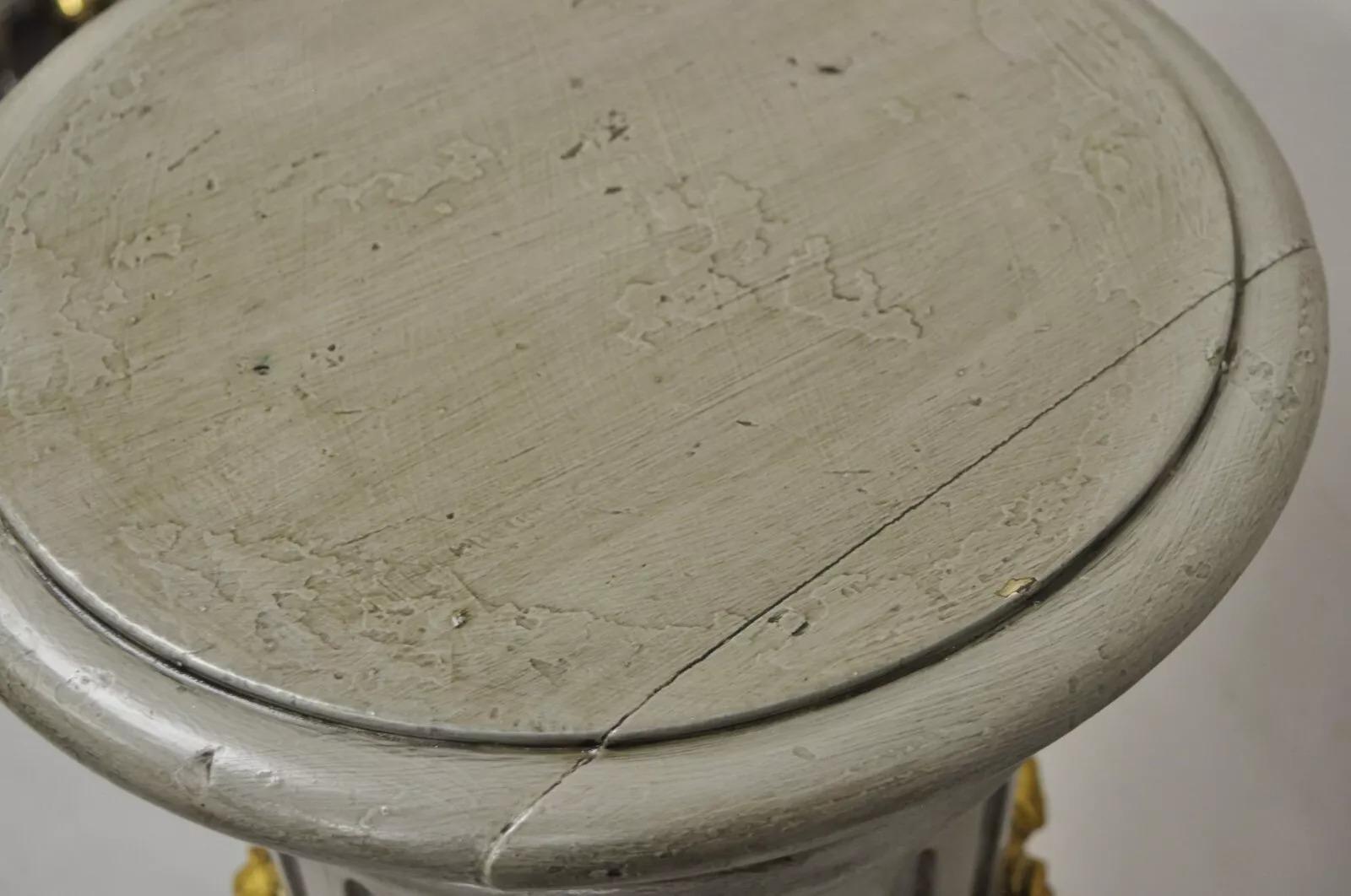 19th Century Italian Neoclassical French Empire Grey & Gold Painted Wooden Column Pedestal For Sale