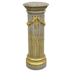 Italian Neoclassical French Empire Grey & Gold Painted Wooden Column Pedestal