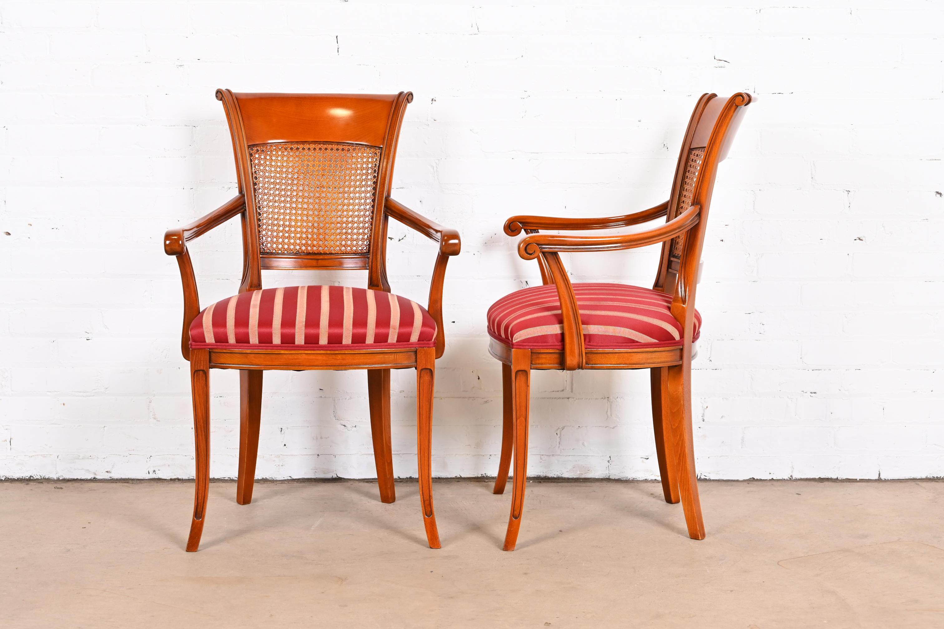 Italian Neoclassical Fruitwood Cane Back Armchairs, Pair In Good Condition In South Bend, IN