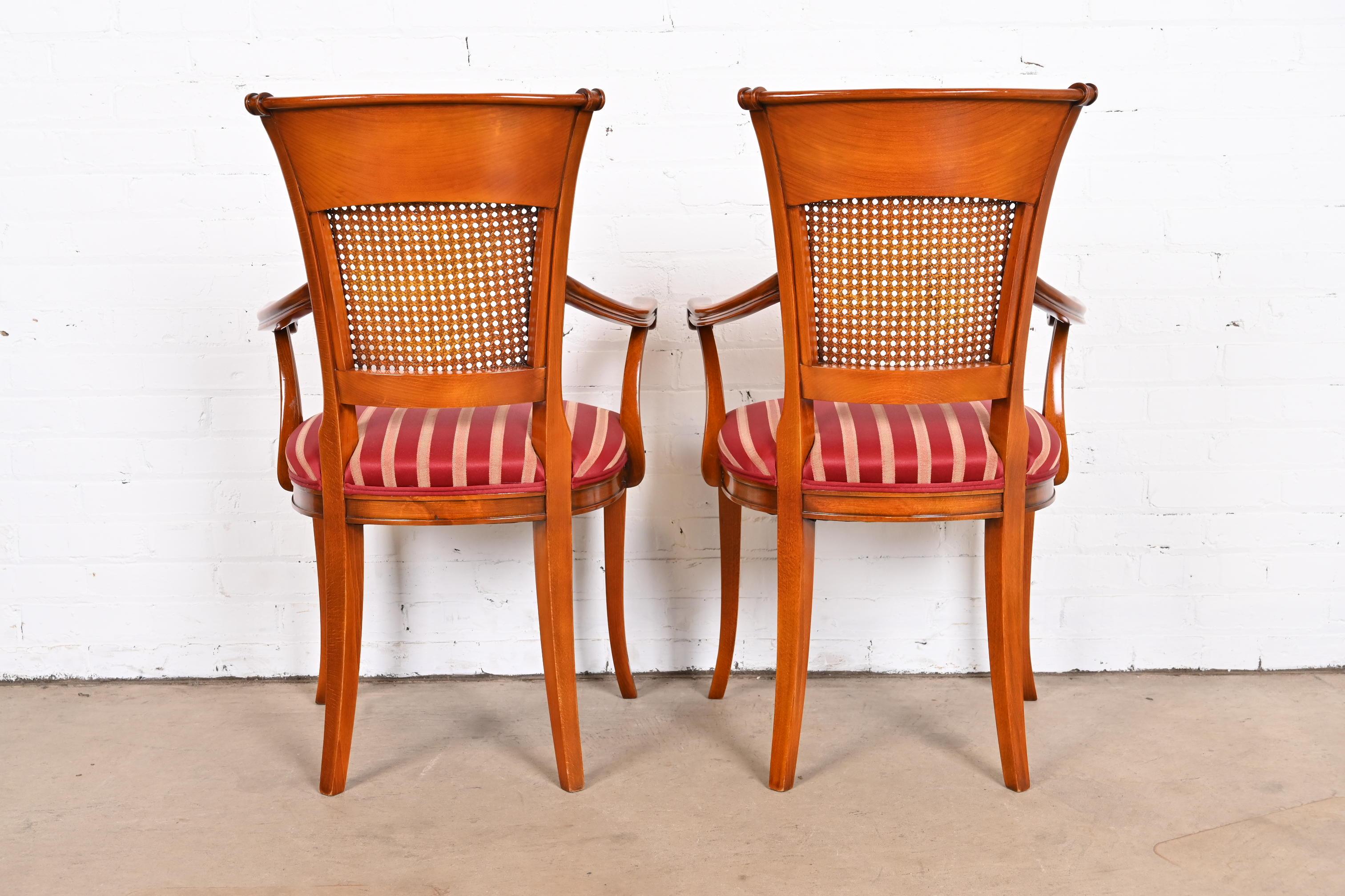 Italian Neoclassical Fruitwood Cane Back Armchairs, Pair 1