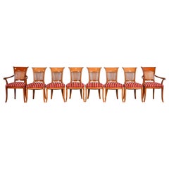 Italian Neoclassical Fruitwood Dining Chairs, Set of Eight